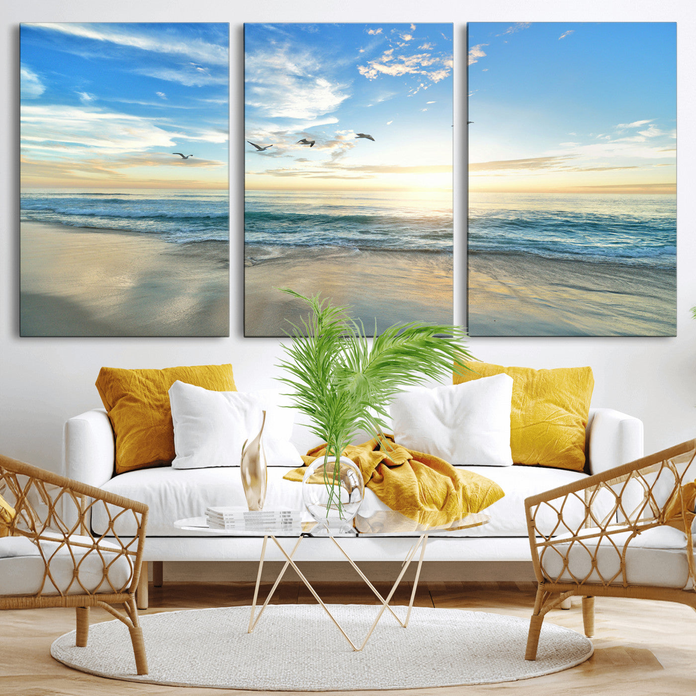 20708696-MGV-CV-36X24-Minimalist Seaside Wall Art Canvas Print – Morning Glow Golden Reflections Coastal Nature Artwork for Home, Office