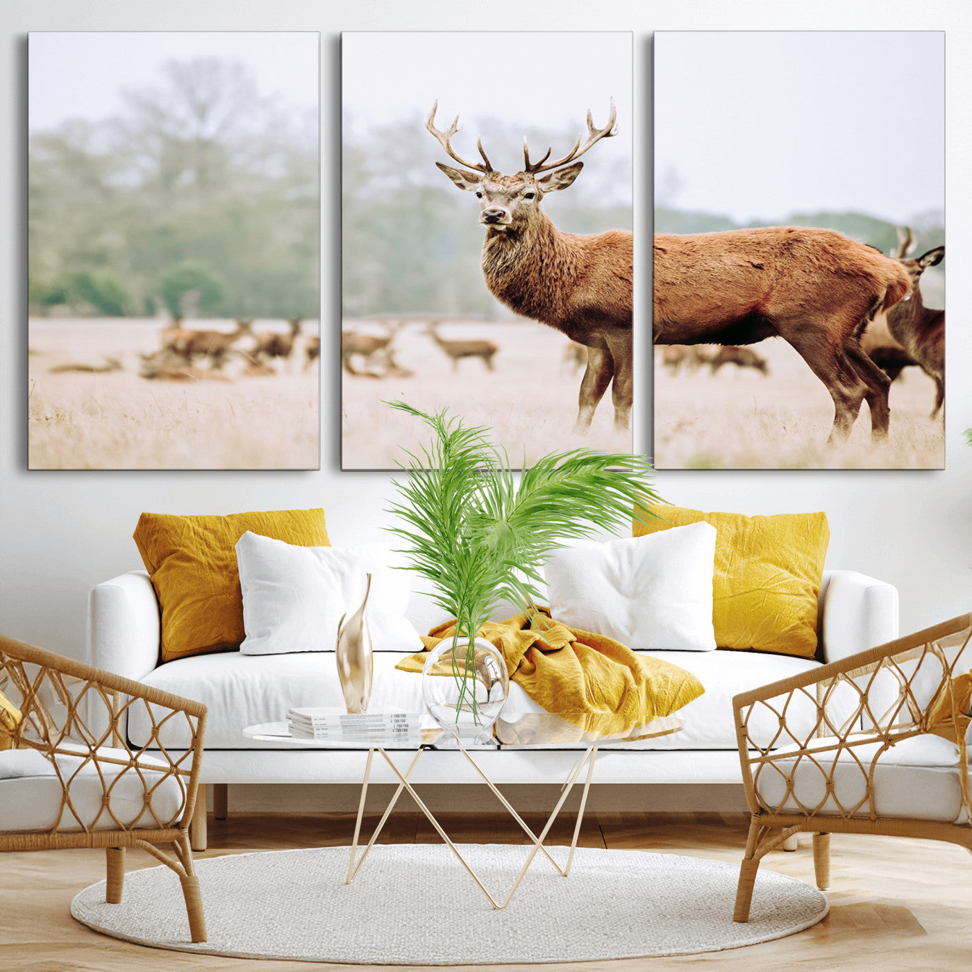 53240224-MGV-CV-36X24-Rustic Deer Wall Art Canvas Print – Forest Woodland Stag Nordic Animal Scenic Nature Artwork for Home, Cabin