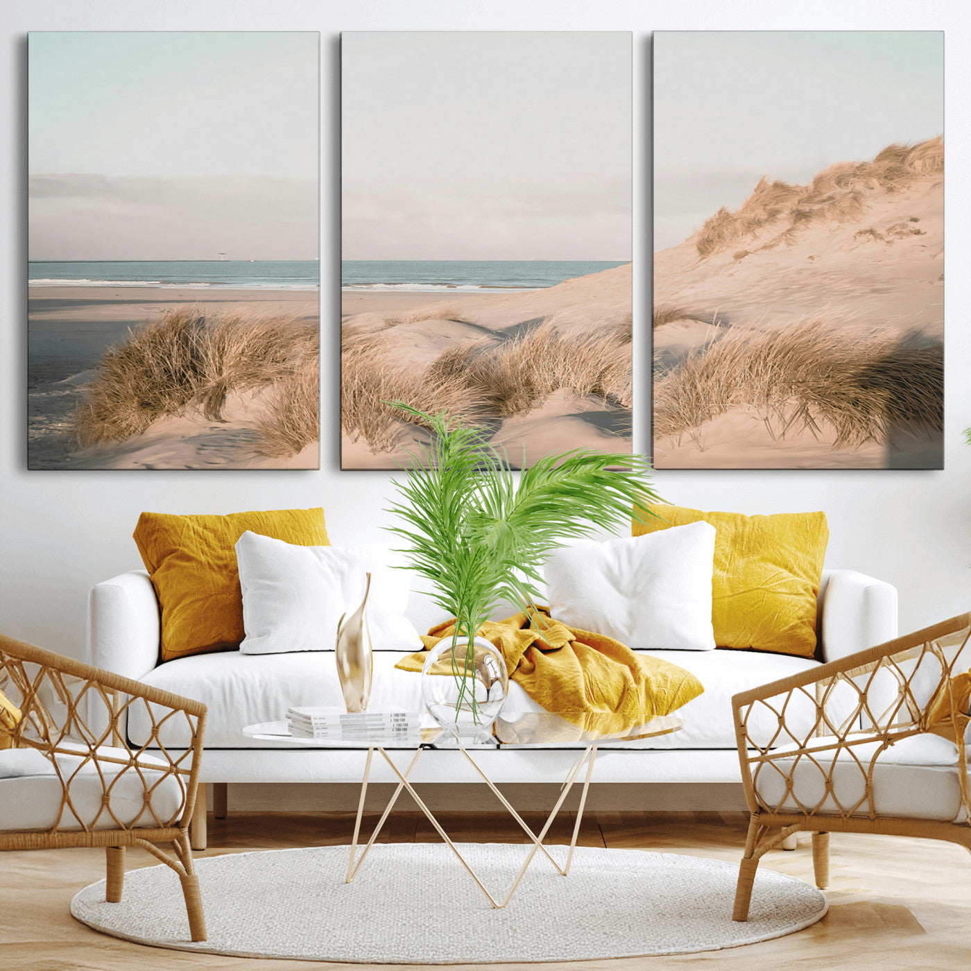 -Beach Landscape Wall Art Canvas Print – Framed Sand Dune Photography Minimalist Seascape Artwork for Home Office