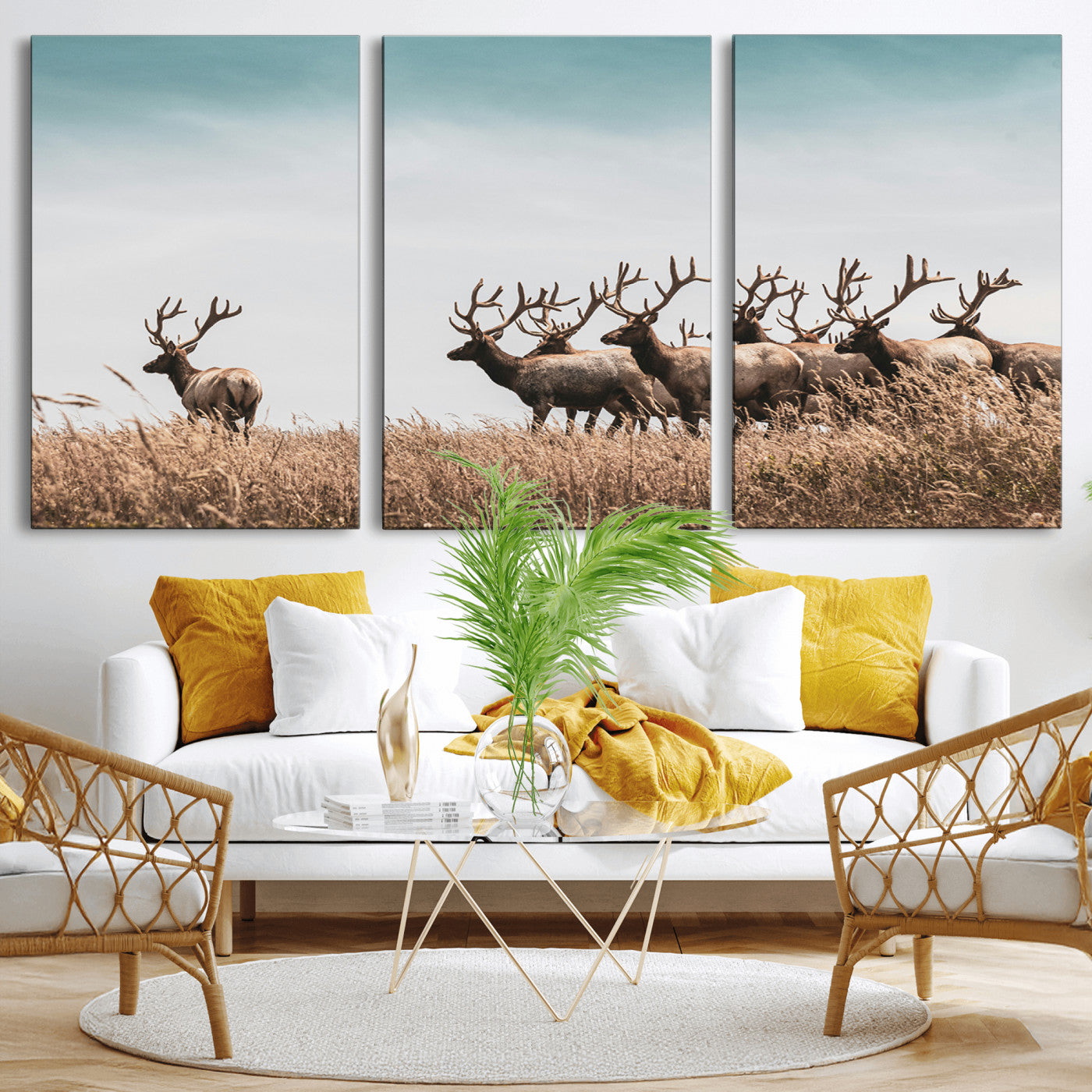 81594705-MGV-CV-36X24-Elk Herd Wall Art Canvas Print – Framed Wildlife Photography Rustic Nature Scene Artwork for Home, Office, Living Room