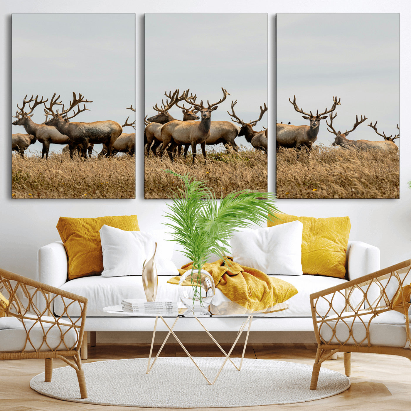 42170220-MGV-CV-36X24-Elk Herd Wall Art Canvas Print – Framed Wildlife Photography Majestic Antlers Nature Scene Artwork for Home Office