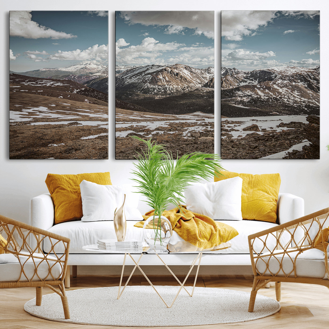 44565953-MGV-CV-36X24-Mountain Landscape Wall Art Canvas Print – Framed Snowy Peaks Rugged Highlands Nature Scene Artwork for Home Office