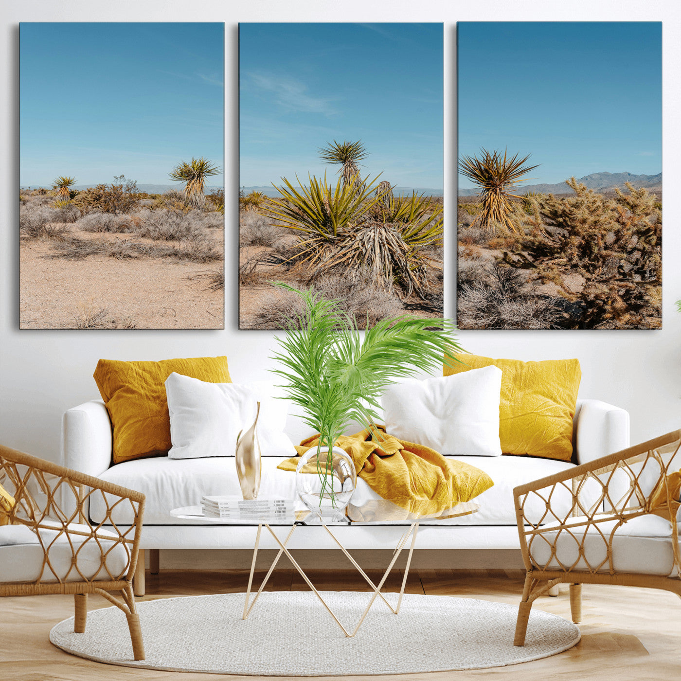 35156165-MGV-CV-36X24-Joshua Tree Wall Art Canvas Print – Framed Desert Landscape Warm Earth Tones Southwestern Minimalist Artwork for Home, Office