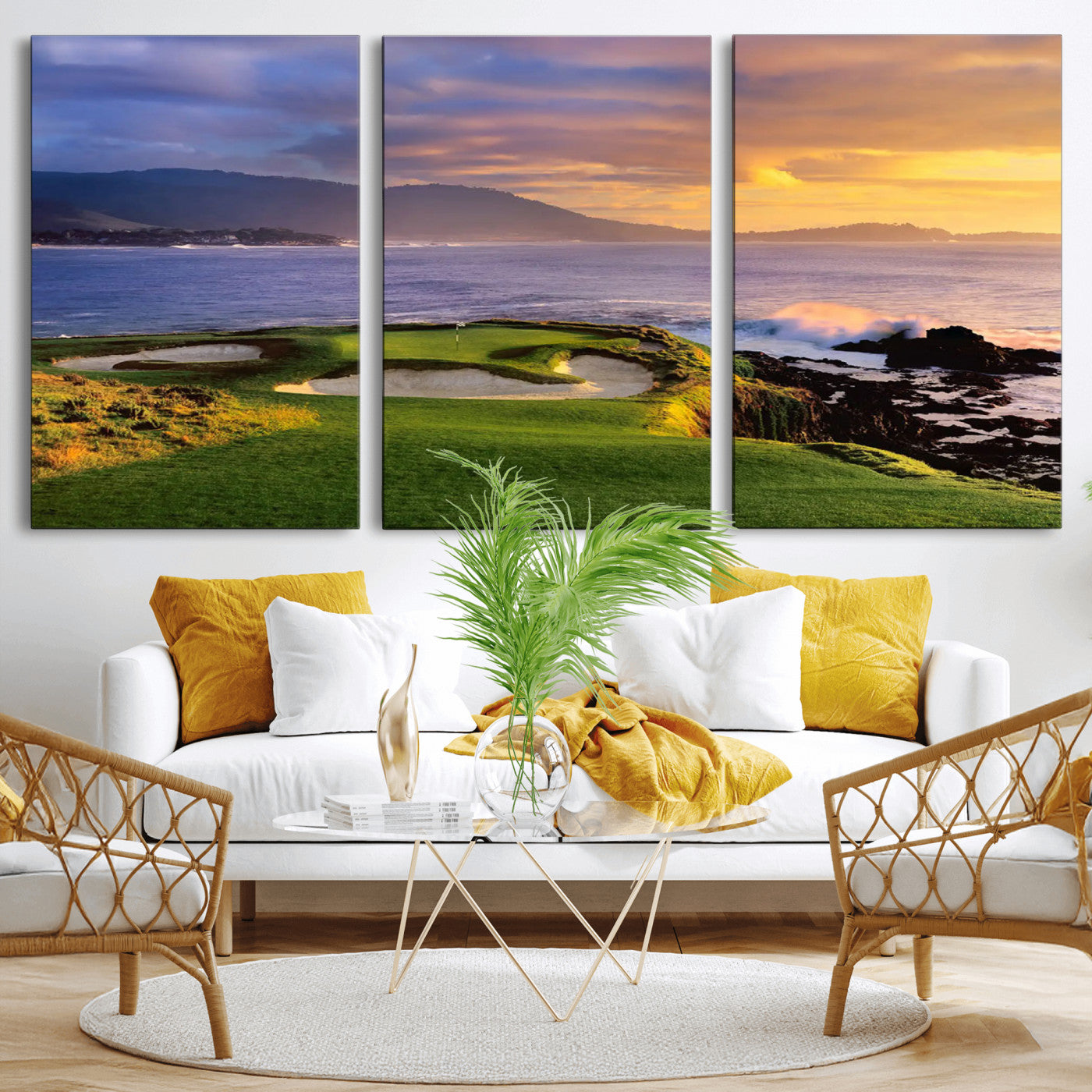 73699248-MGV-CV-36X24-Pebble Beach Golf Wall Art Canvas Print – Iconic Coastal Golf Course Artwork for Home, Office, Living Room