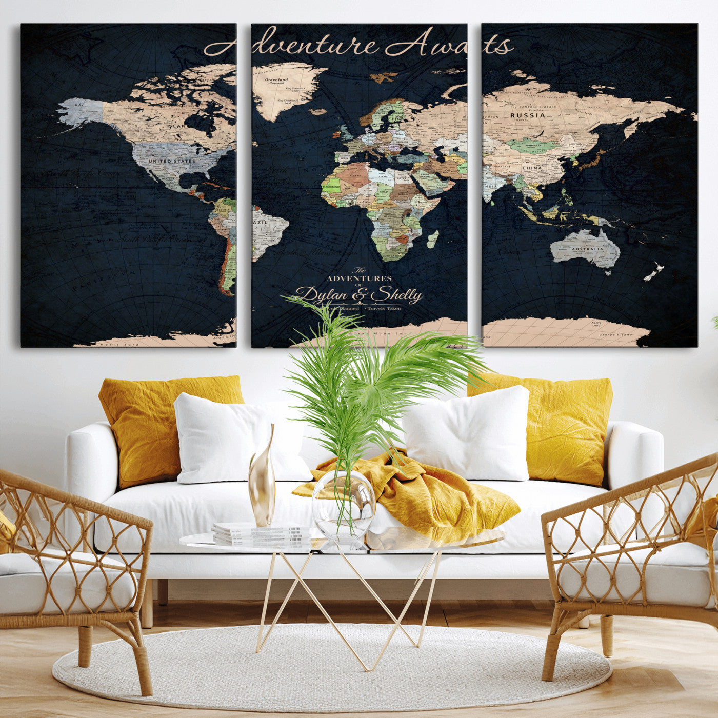Rehber01-MGV-CV-36X24-Personalized World Map Canvas Print – Framed Push Pin Travel Wall Art for Couples – Adventure & Anniversary Gift