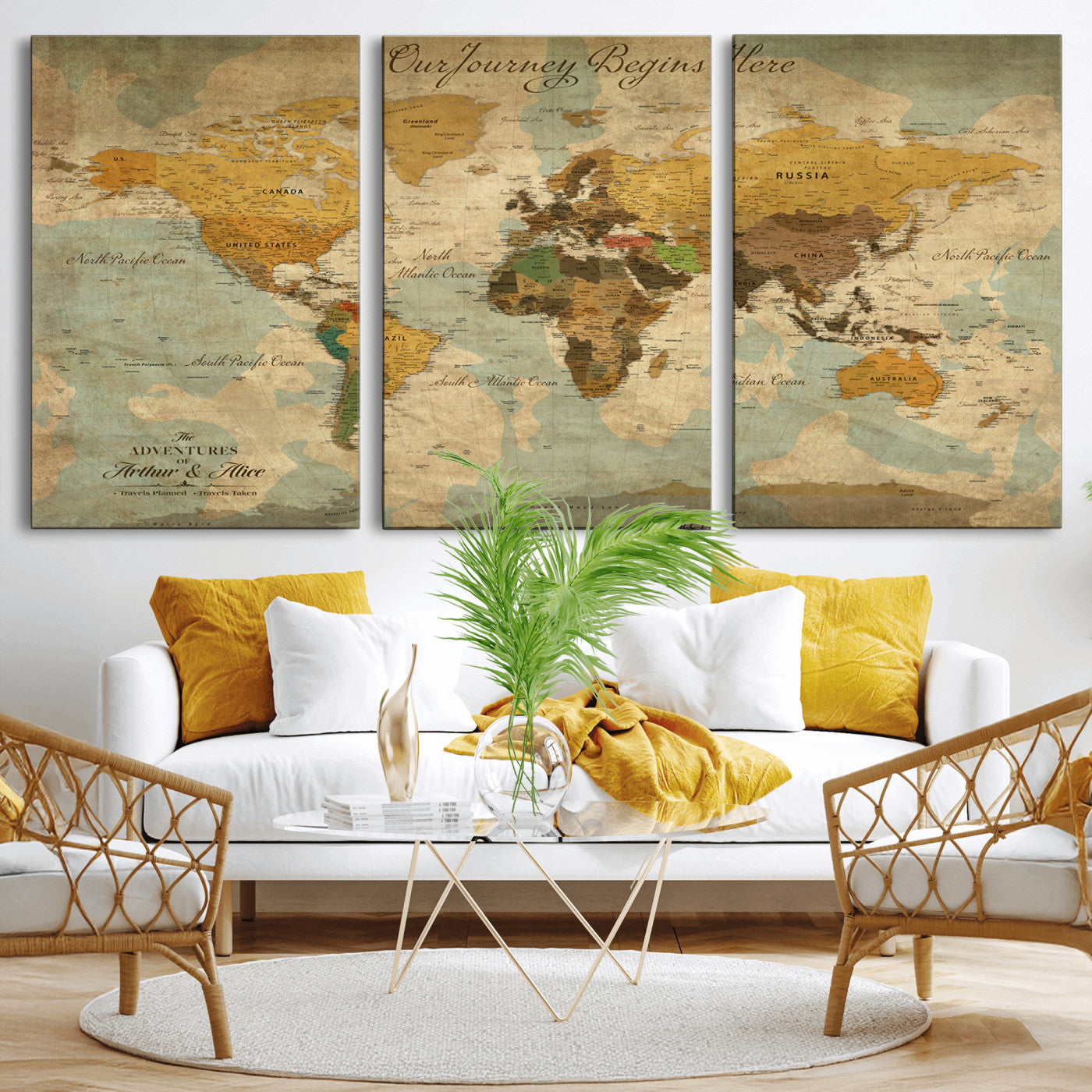 40572820-MGV-CV-36X24-Personalized World Map Canvas – Custom Framed Push Pin Travel Map Wall Art, Vintage Style Gift for Couples