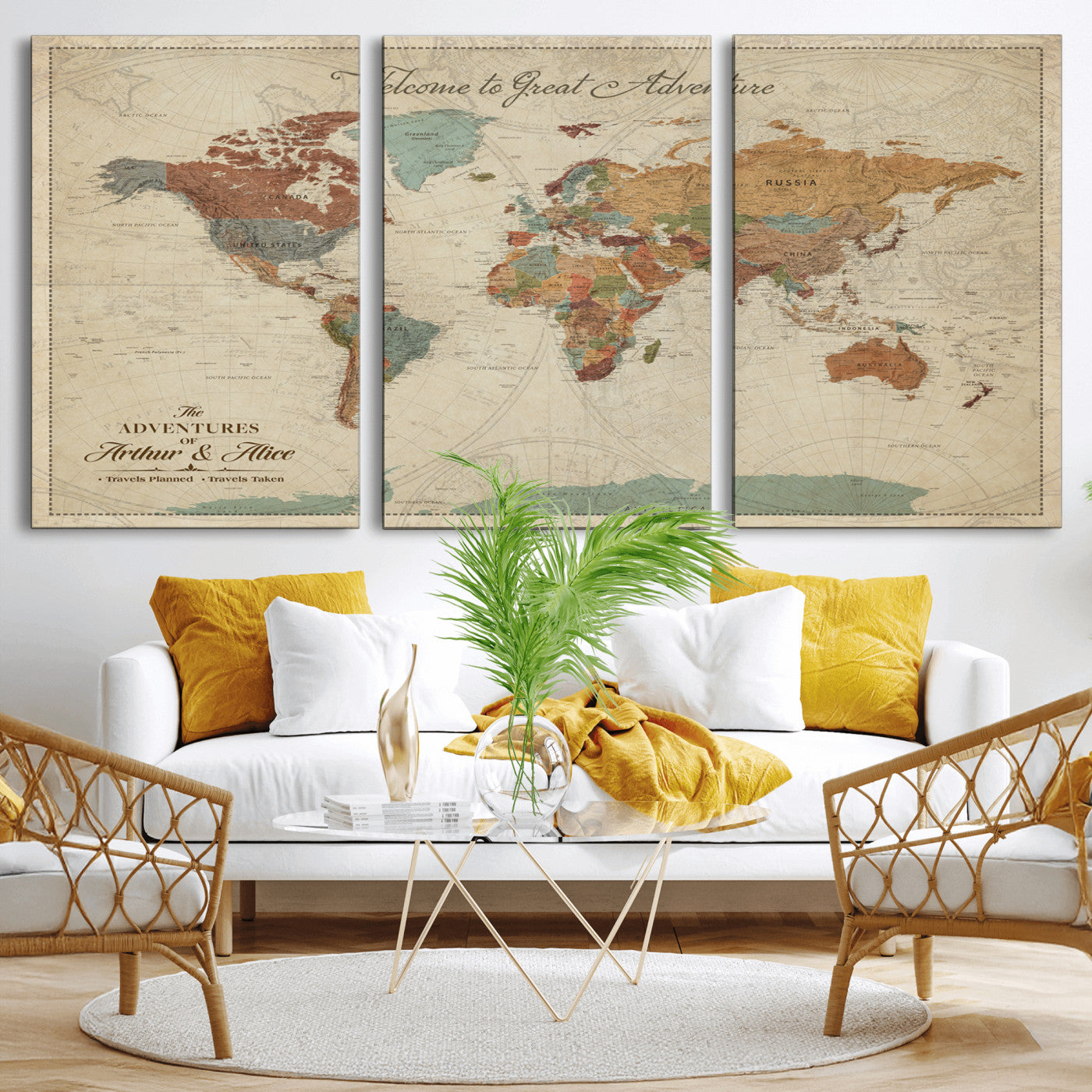 Rehber01-MGV-CV-36X24-Personalized Antique World Map Canvas Print – Custom Push Pin Travel Map Vintage Gift for Couples Explorers for Home, Office
