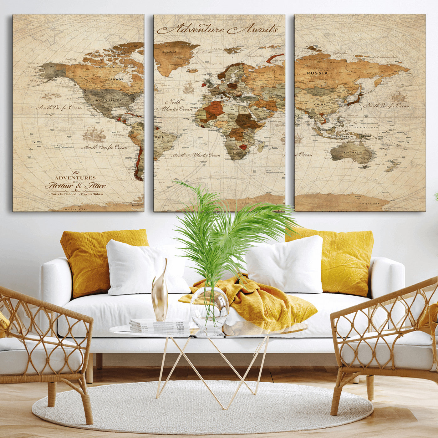 Rehber01-MGV-CV-36X24-Customizable Framed World Map Canvas Print – Personalized Push Pin Travel Map Gift for Couples Explorers for Home, Office