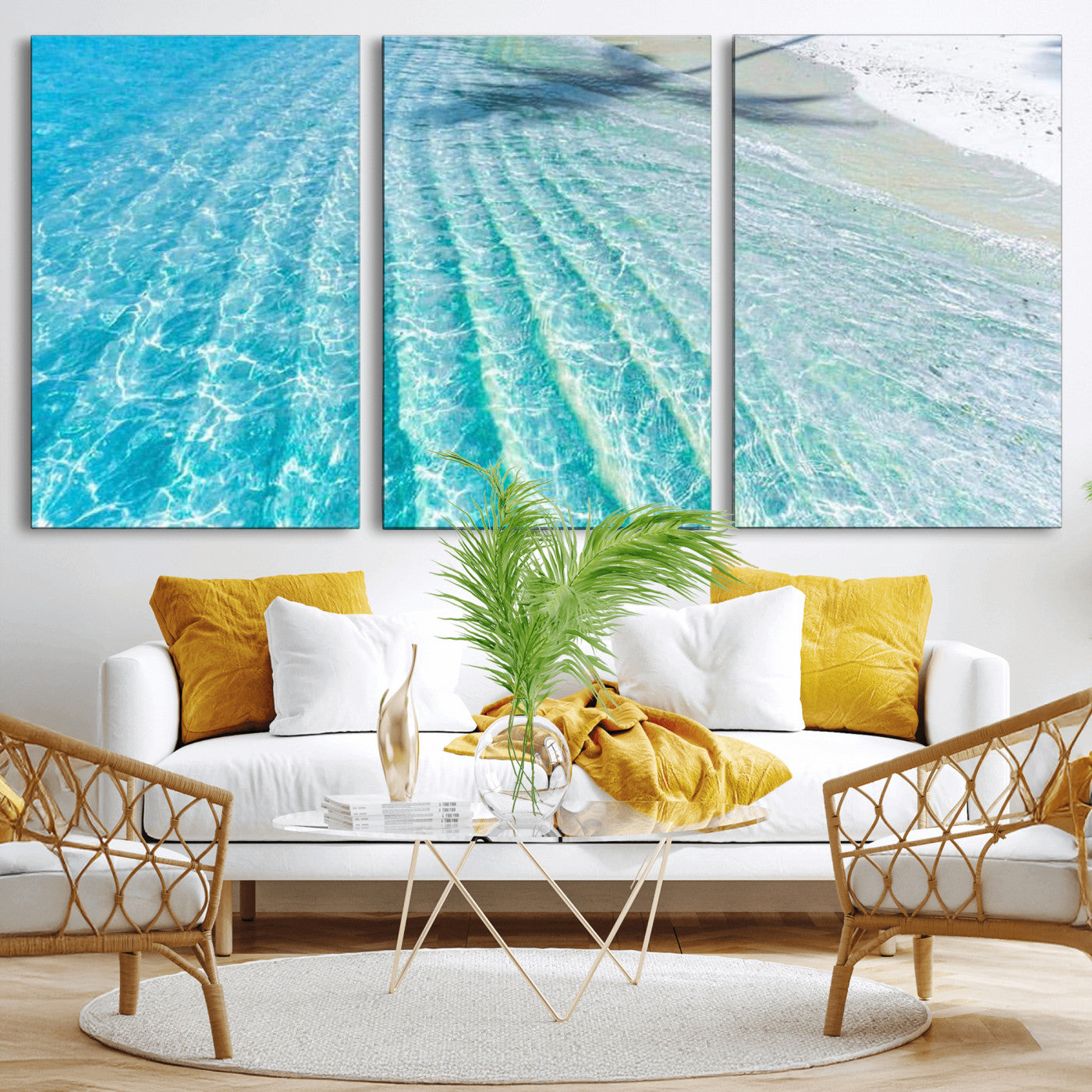 46233906-MGV-CV-36X24 - Serene Clear Blue Ocean Water Canvas Wall Art – Soft White Sand Shore Coastal Print for Home Decor, Relaxation, and Tranquil Vibes