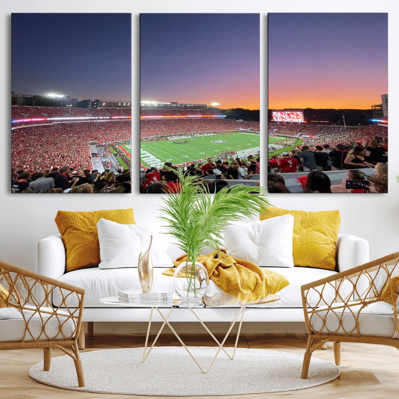 25139565-MGV-CV-48X32-3P-Dooley Stadium Wall Art Print, Sports Arena Canvas Wall Art, Dooley Field at Sanford Stadium Canvas Print, Modern Athletic Field Art Printing