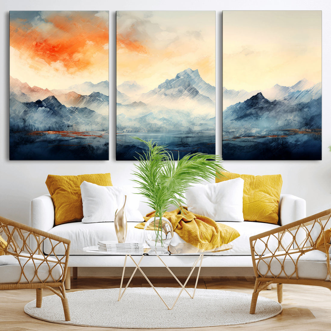 Warm Clouds Abstract Mountain Wall Art, Modern Landscape Canvas Print