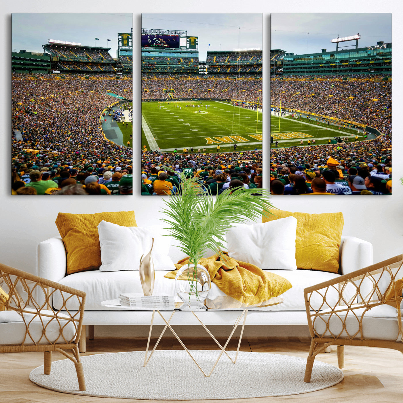 GBP101-MGV-CV-60X30-3P - Green Bay Packers Lambeau Field Stadium Wall Art Canvas Print, Iconic NFL Football Stadium Artwork, Wisconsin Sports Home Decor