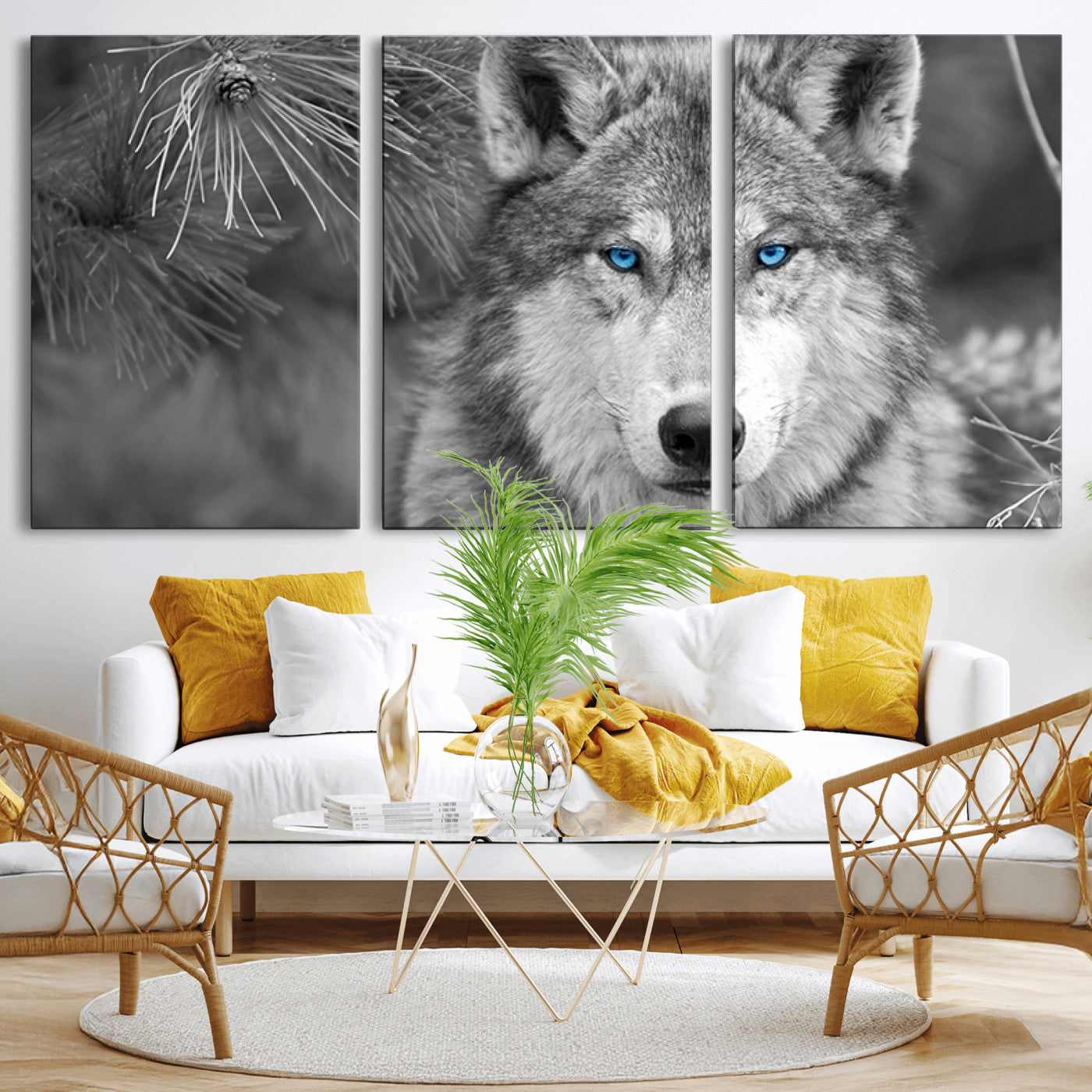 -Wild Wolf Blue Eye Wall Art Canvas Print