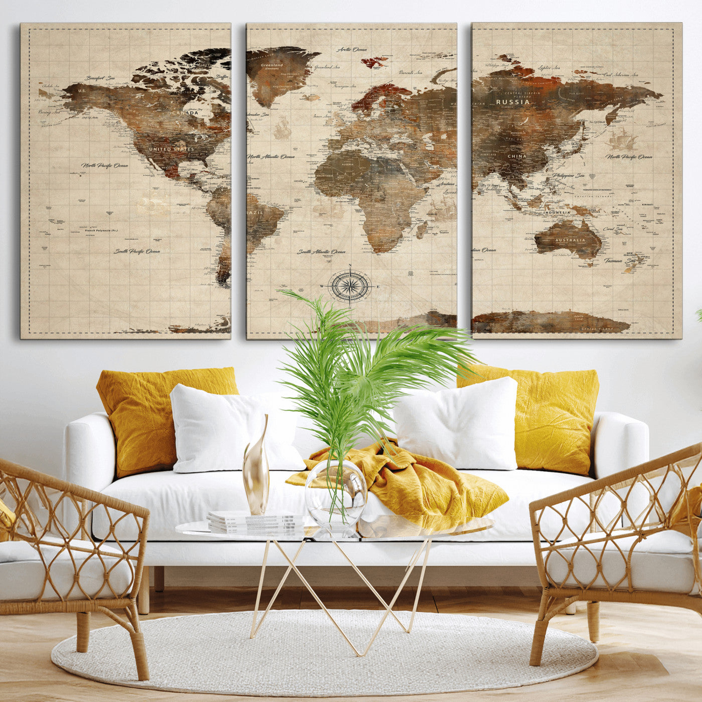 23610090-MGV-CV-36X24 - World Map Wall Art Canvas Print, Modern Decorative Framed Map Artwork Prints for Living Room, Office, Bedroom Wall Decor