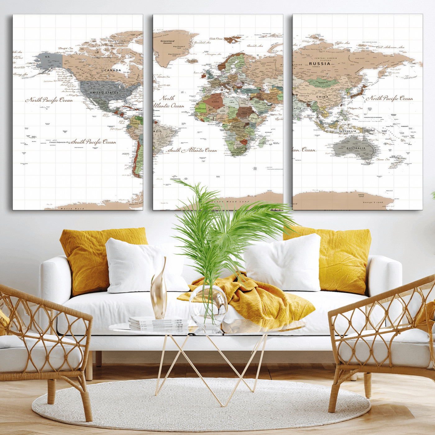 91286788-MGV-CV-36X24 - World Map Wall Art Canvas Print, Modern Decorative Framed Map Artwork Prints for Living Room, Office, Bedroom Wall Decor