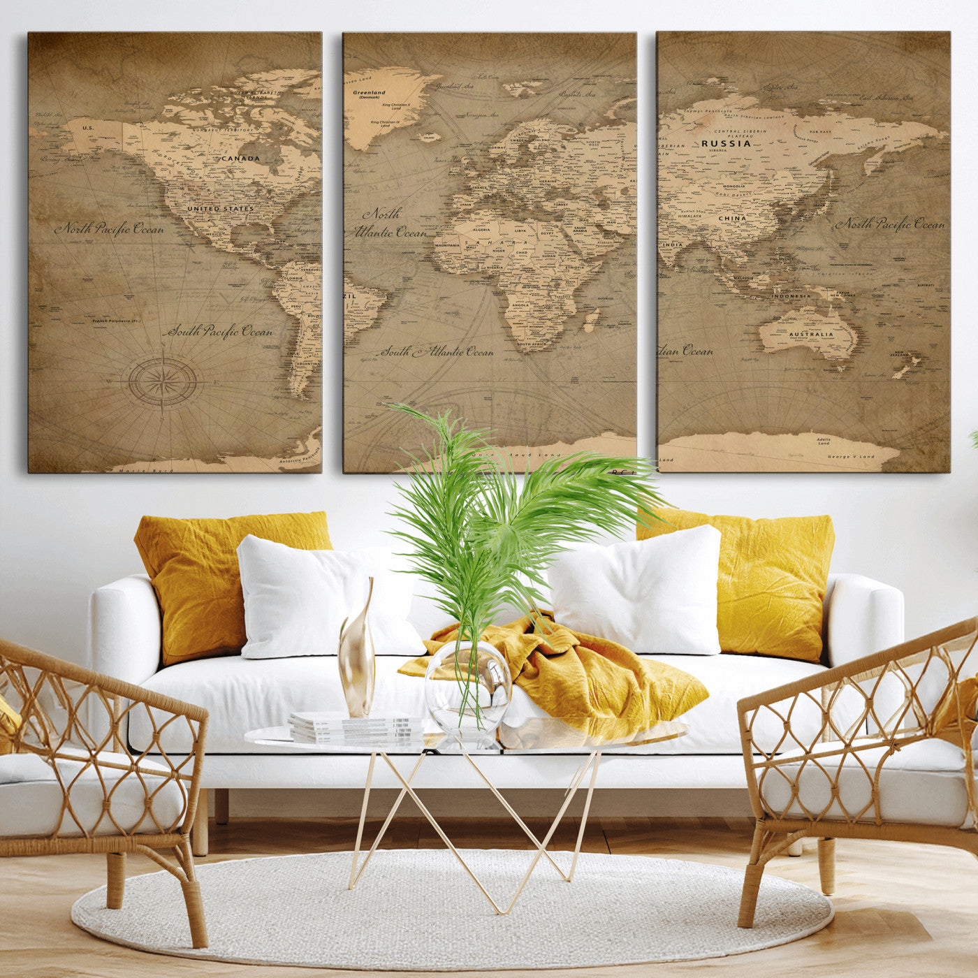 49946617-MGV-CV-36X24 - World Map Wall Art Canvas Print, Modern Decorative Framed Map Artwork Prints for Living Room, Office, Bedroom Wall Decor