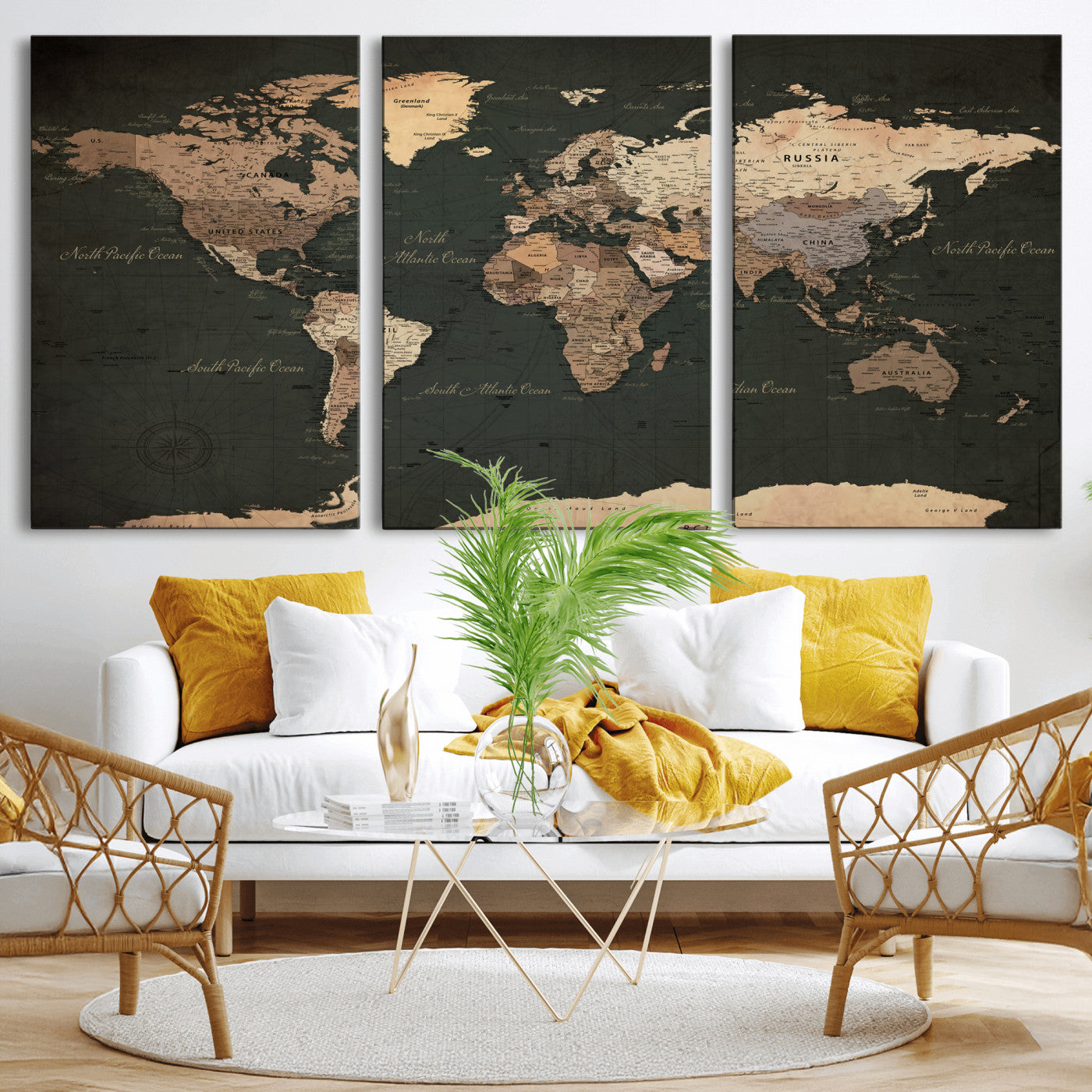 62059333-MGV-CV-36X24 - World Map Wall Art Canvas Print, Modern Decorative Framed Map Artwork Prints for Living Room, Office, Bedroom Wall Decor