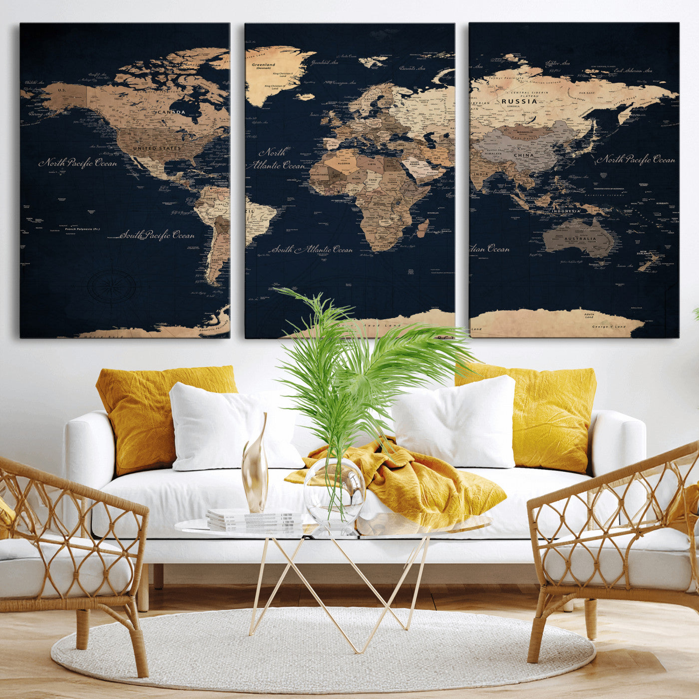 53971530-MGV-CV-36X24 - World Map Wall Art Canvas Print, Modern Decorative Framed Map Artwork Prints for Living Room, Office, Bedroom Wall Decor
