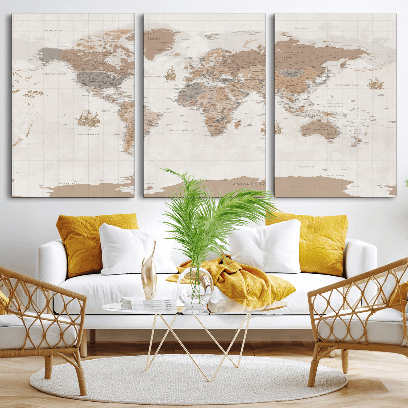 85057279-MGV-CV-36X24 - World Map Wall Art Canvas Print, Modern Decorative Framed Map Artwork Prints for Living Room, Office, Bedroom Wall Decor