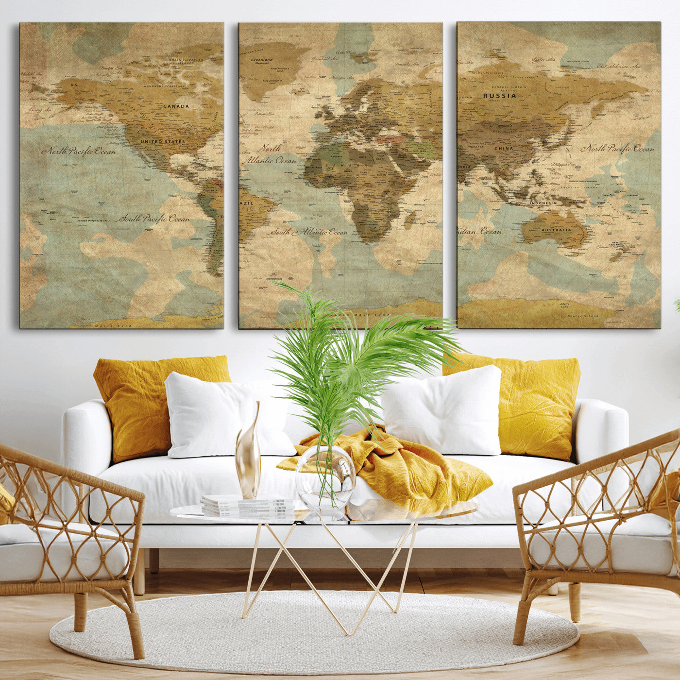 89356927-MGV-CV-36X24 - World Map Wall Art Canvas Print, Modern Decorative Framed Map Artwork Prints for Living Room, Office, Bedroom Wall Decor