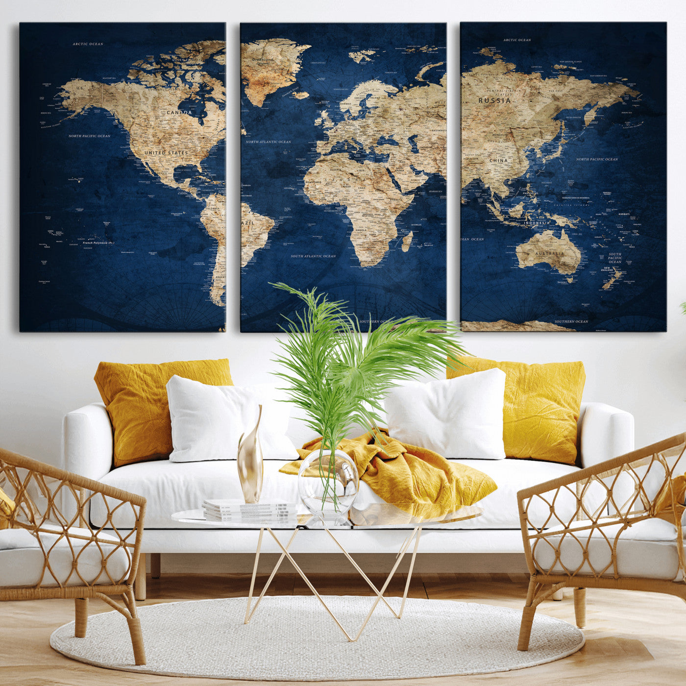 57503519-MGV-CV-36X24 - World Map Wall Art Canvas Print, Modern Decorative Framed Map Artwork Prints for Living Room, Office, Bedroom Wall Decor