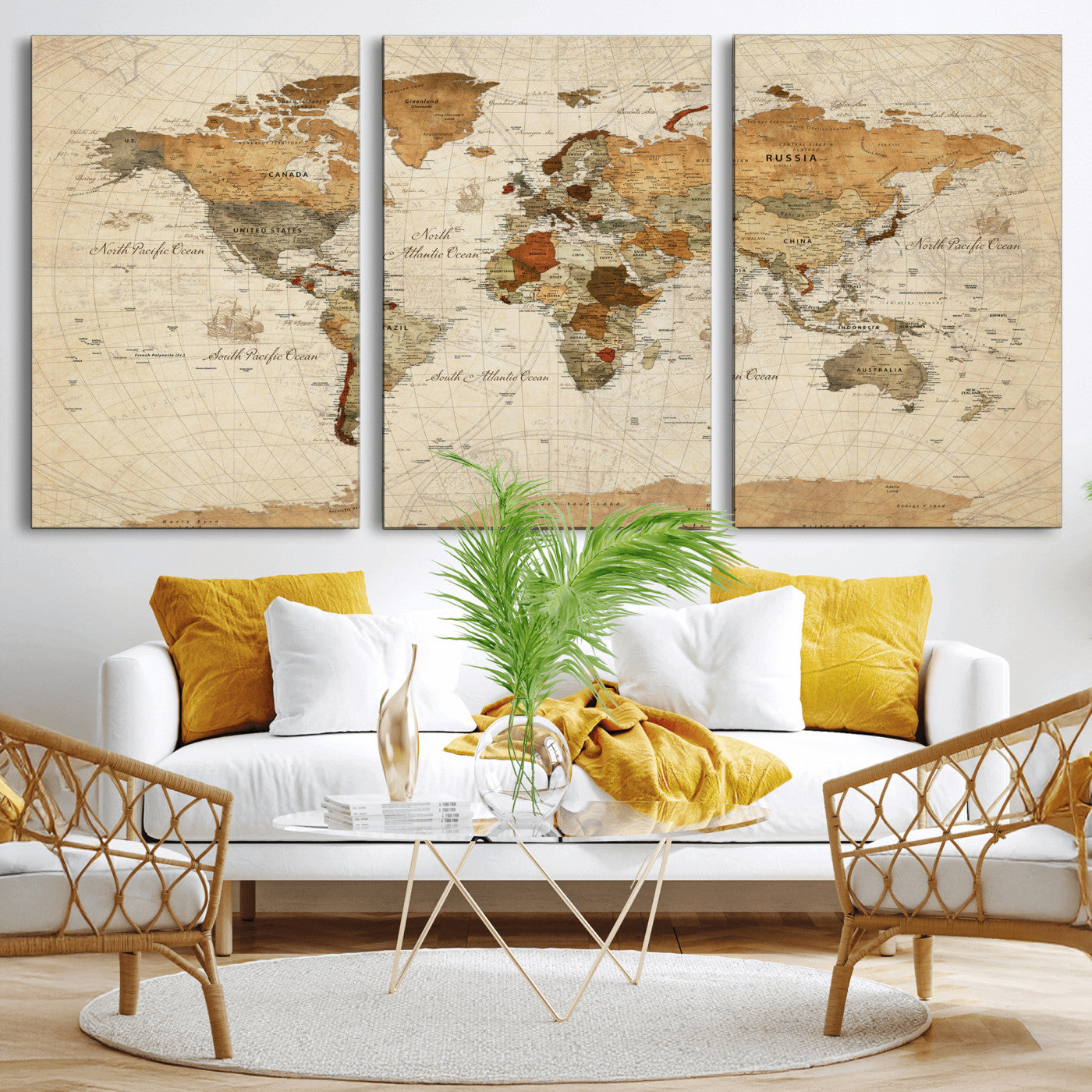 30704397-MGV-CV-36X24 - World Map Wall Art Canvas Print, Modern Decorative Framed Map Artwork Prints for Living Room, Office, Bedroom Wall Decor