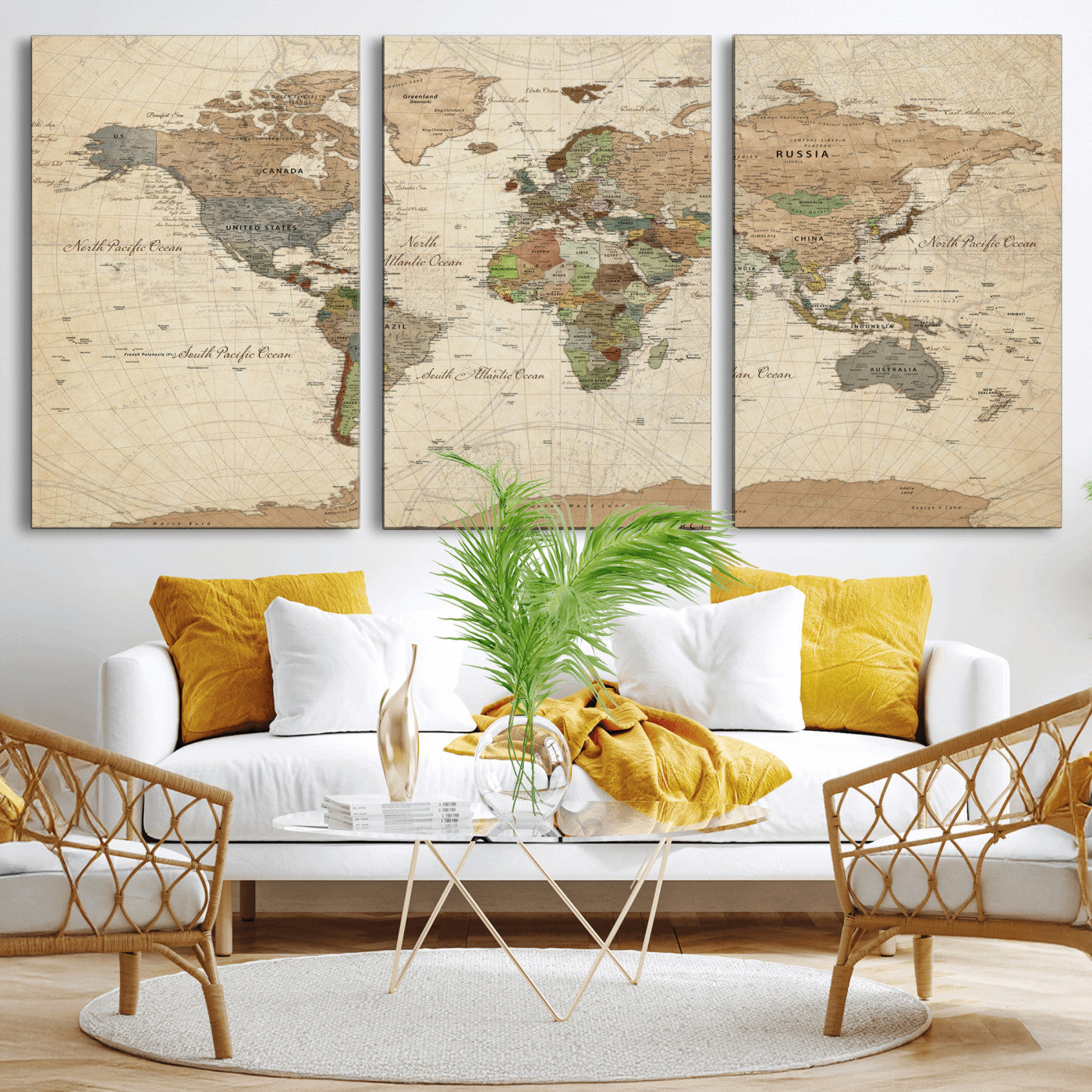 36735609-MGV-CV-36X24 - World Map Wall Art Canvas Print, Modern Decorative Framed Map Artwork Prints for Living Room, Office, Bedroom Wall Decor