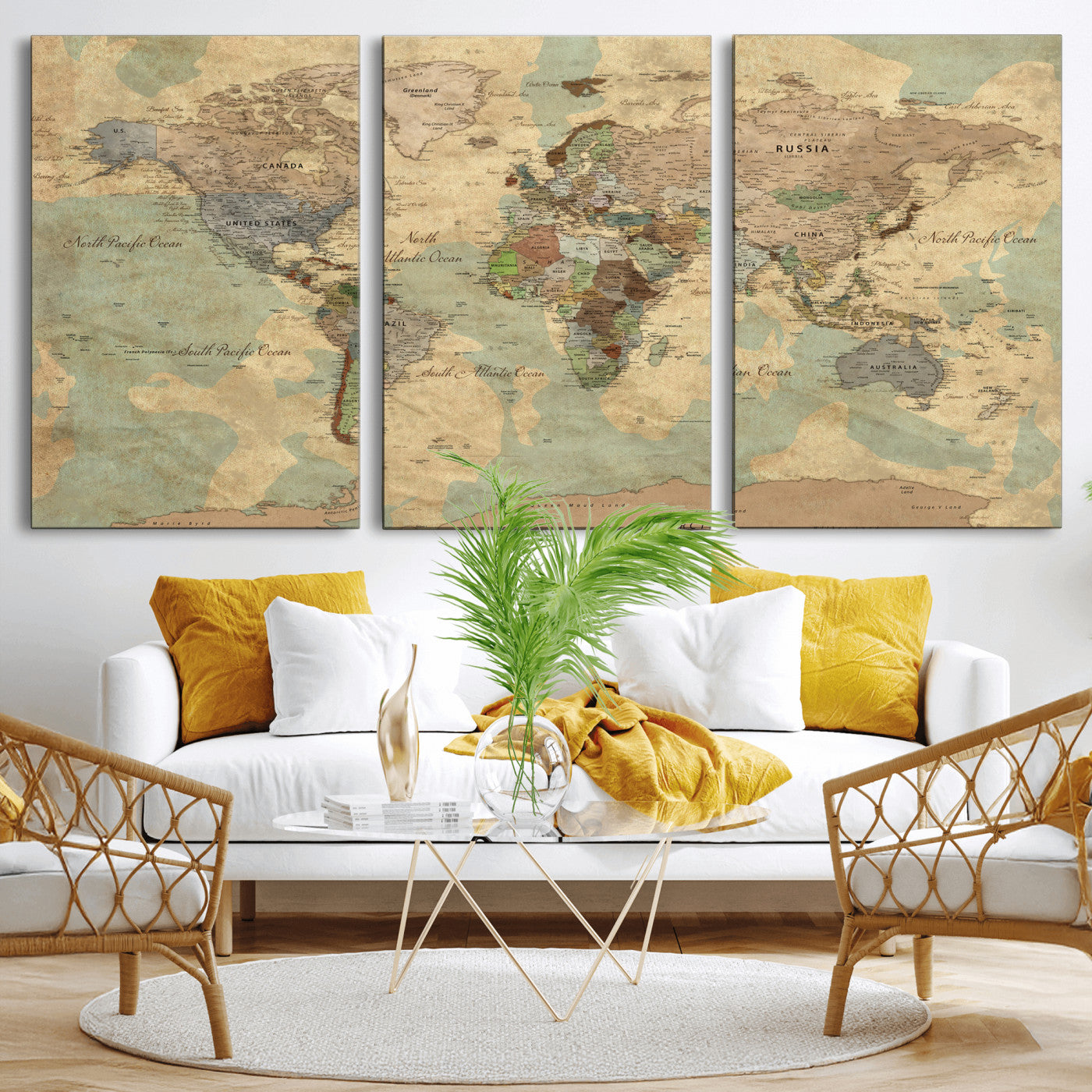 72396478-MGV-CV-36X24 - World Map Wall Art Canvas Print, Modern Decorative Framed Map Artwork Prints for Living Room, Office, Bedroom Wall Decor