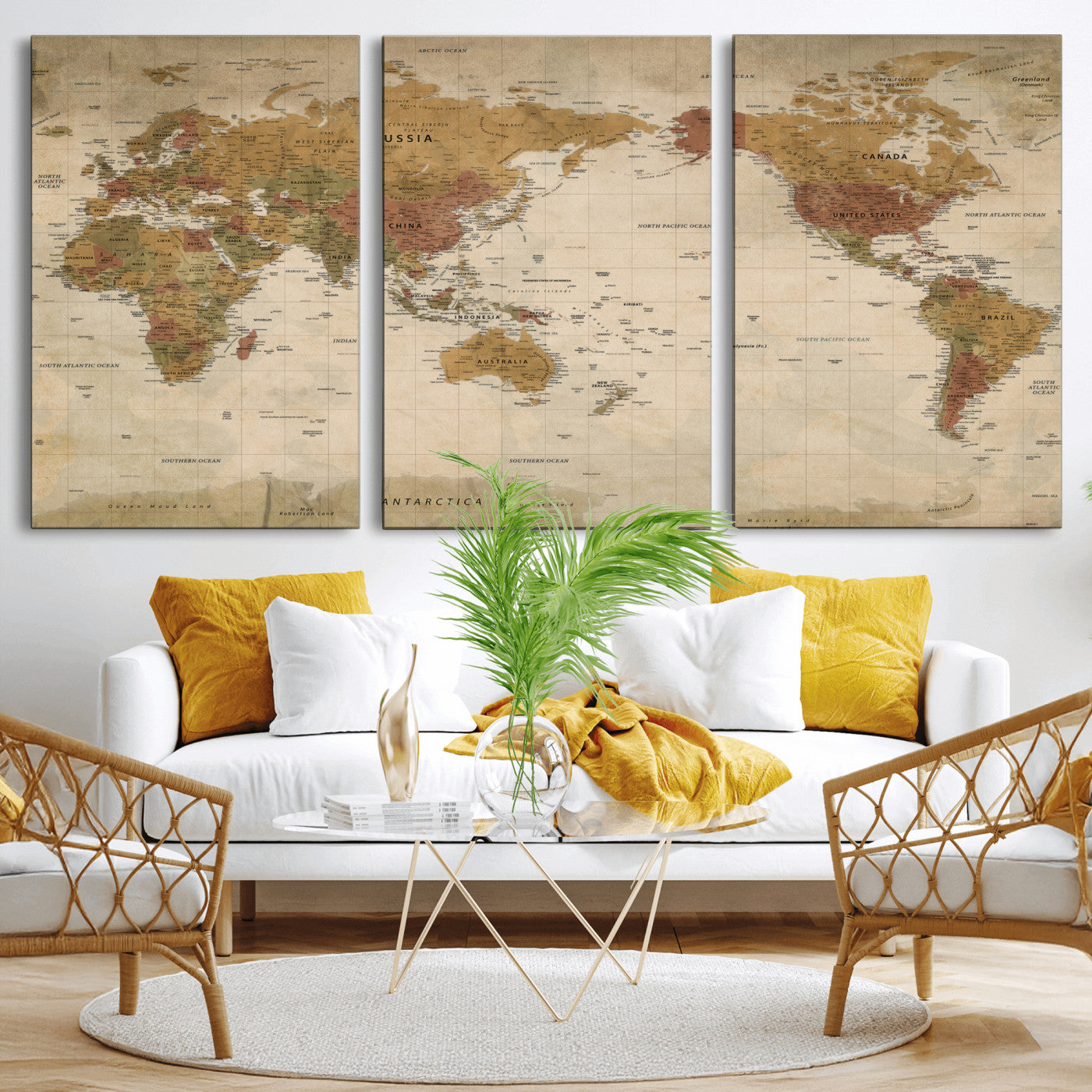 83478963-MGV-CV-36X24 - World Map Wall Art Canvas Print, Modern Decorative Framed Map Artwork Prints for Living Room, Office, Bedroom Wall Decor