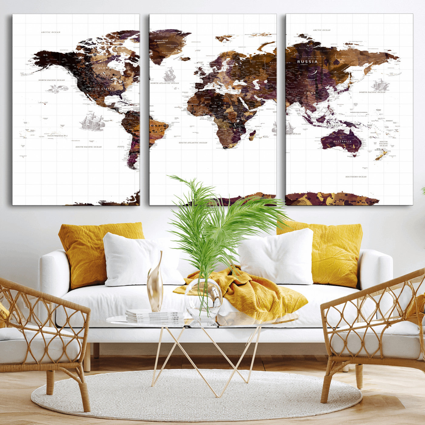 34792695-MGV-CV-36X24 - World Map Wall Art Canvas Print, Modern Decorative Framed Map Artwork Prints for Living Room, Office, Bedroom Wall Decor