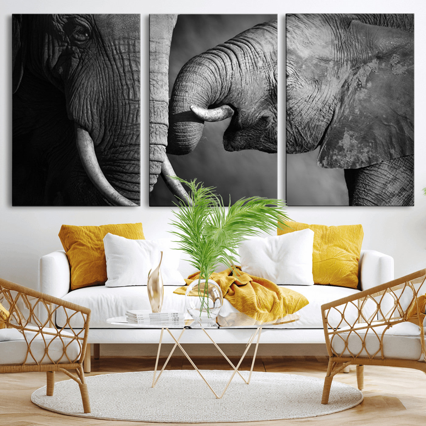 42691-MGV-CV-36X24-Elephant Family Wall Art Canvas, Framed Elephant Family Canvas Print