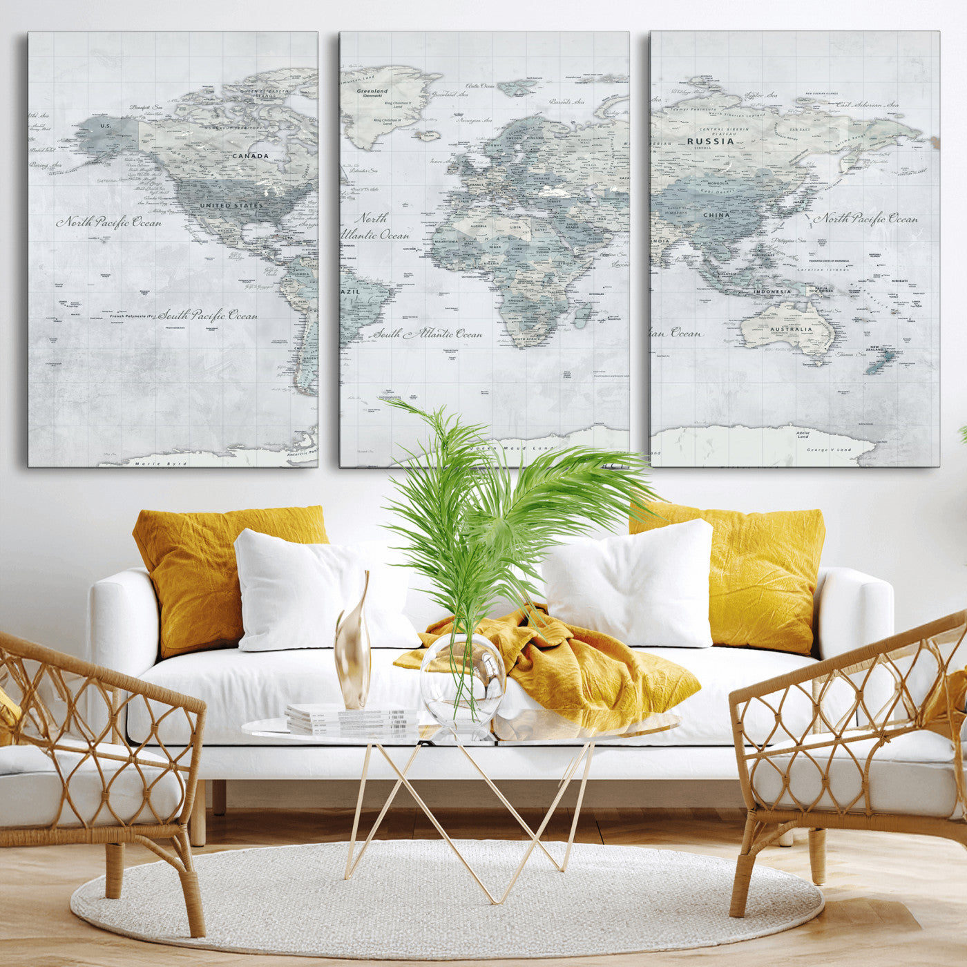 71091917-MGV-CV-36X24 - World Map Wall Art Canvas Print, Modern Decorative Framed Map Artwork Prints for Living Room, Office, Bedroom Wall Decor