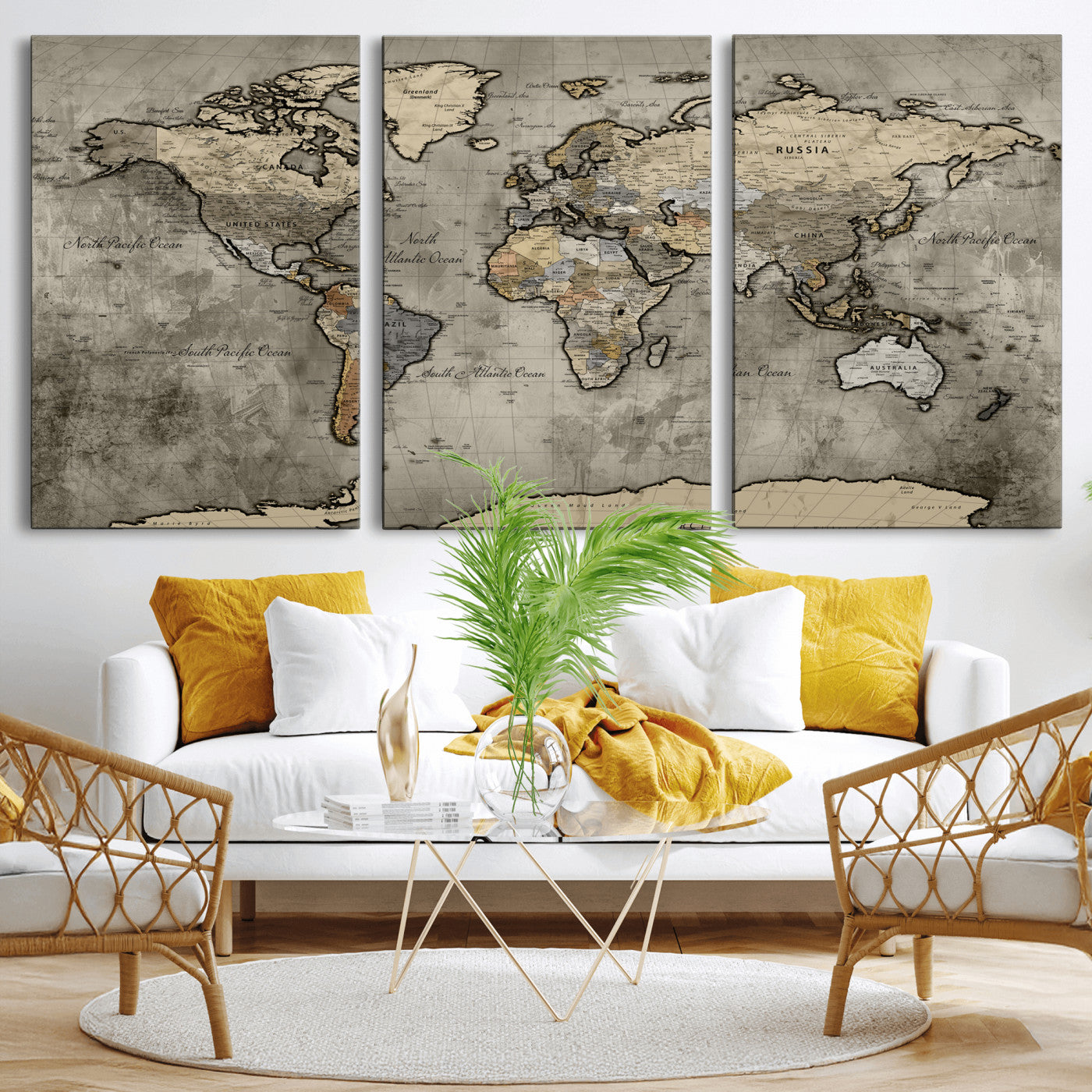 85218700-MGV-CV-36X24 - World Map Wall Art Canvas Print, Modern Decorative Framed Map Artwork Prints for Living Room, Office, Bedroom Wall Decor