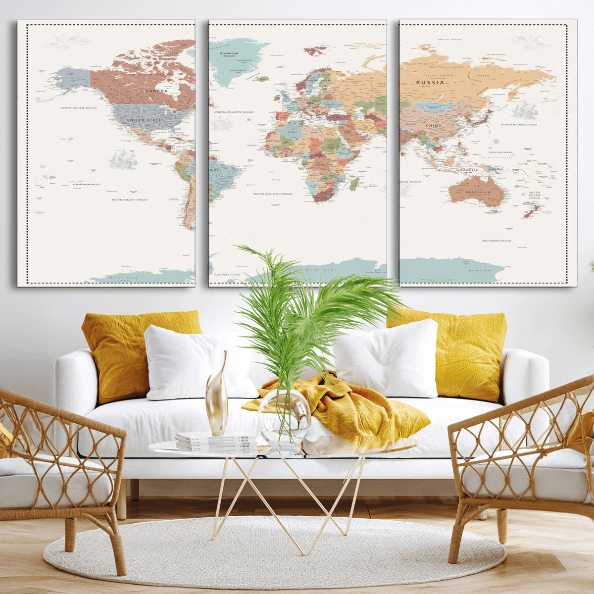 63447567-MGV-CV-36X24 - Pastel Colors World Map Wall Art Canvas Print