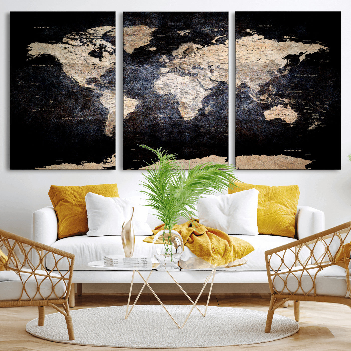 56713386-MGV-CV-36X24 - World Map Wall Art Canvas Print, Modern Decorative Framed Map Artwork Prints for Living Room, Office, Bedroom Wall Decor