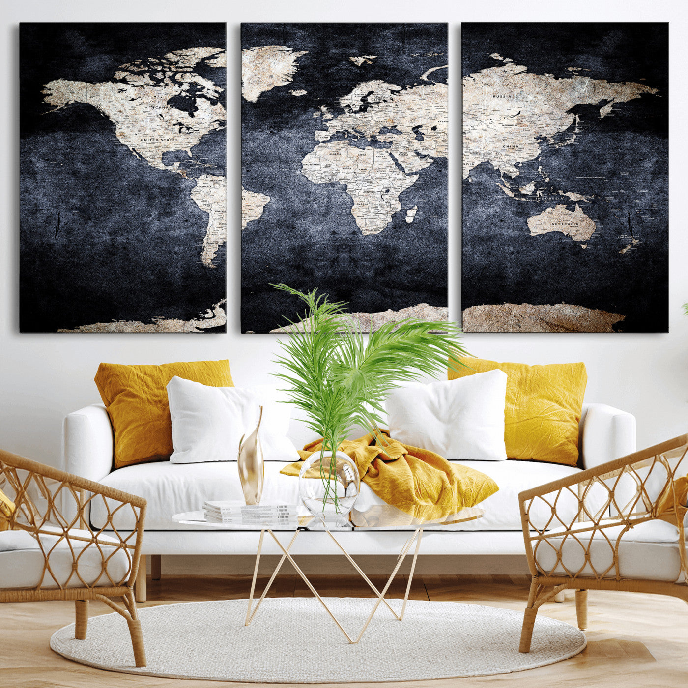 41193404-MGV-CV-36X24 - World Map Wall Art Canvas Print, Modern Decorative Framed Map Artwork Prints for Living Room, Office, Bedroom Wall Decor