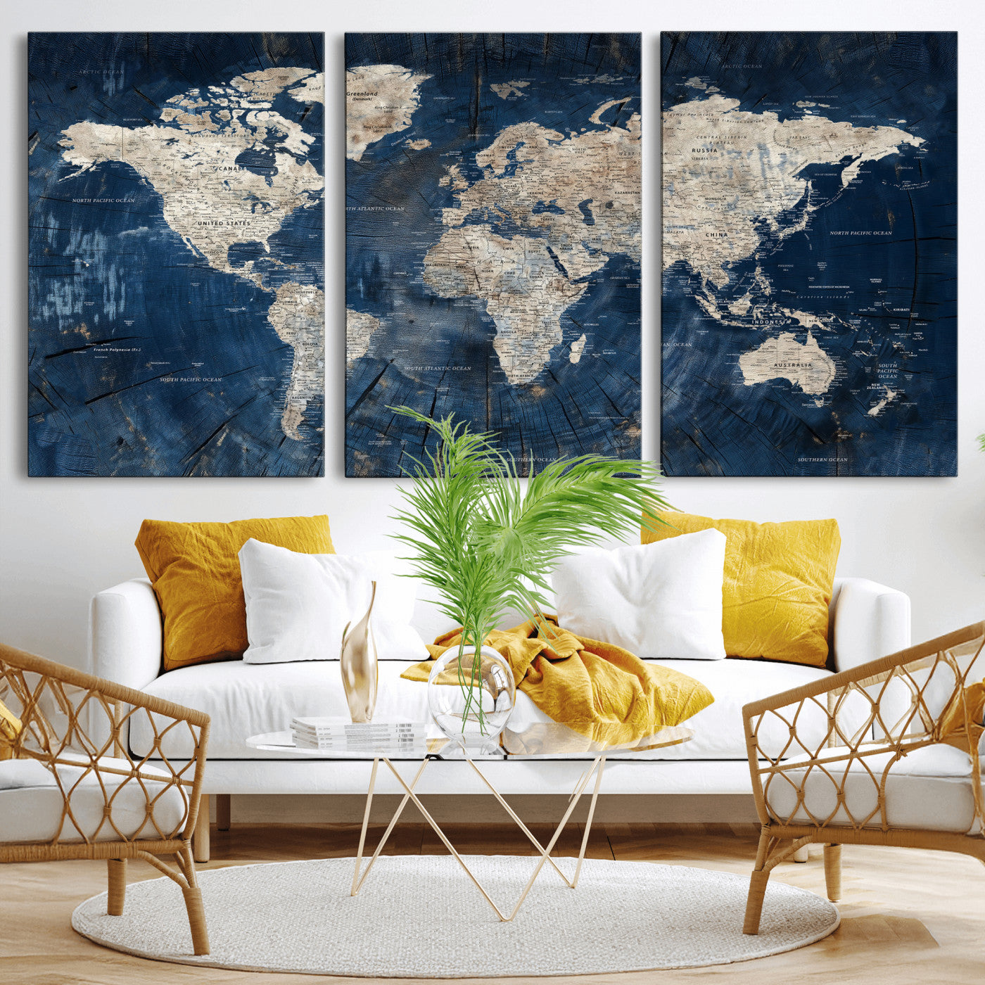 56126010-MGV-CV-36X24 - World Map Wall Art Canvas Print, Modern Decorative Framed Map Artwork Prints for Living Room, Office, Bedroom Wall Decor