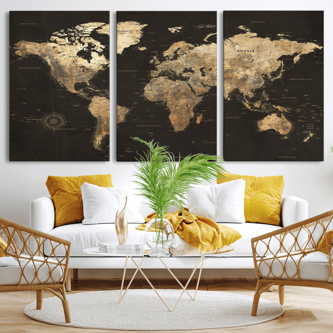 70985630-MGV-CV-36X24 - World Map Wall Art Canvas Print, Modern Decorative Framed Map Artwork Prints for Living Room, Office, Bedroom Wall Decor