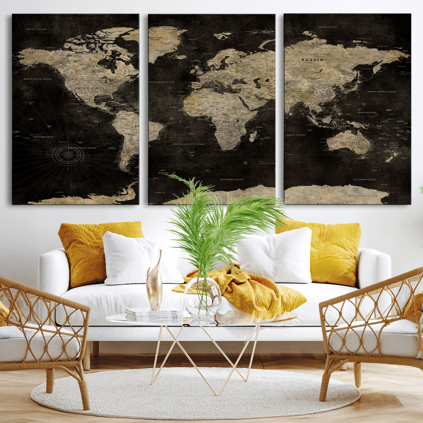 60653880-MGV-CV-36X24 - World Map Wall Art Canvas Print, Modern Decorative Framed Map Artwork Prints for Living Room, Office, Bedroom Wall Decor