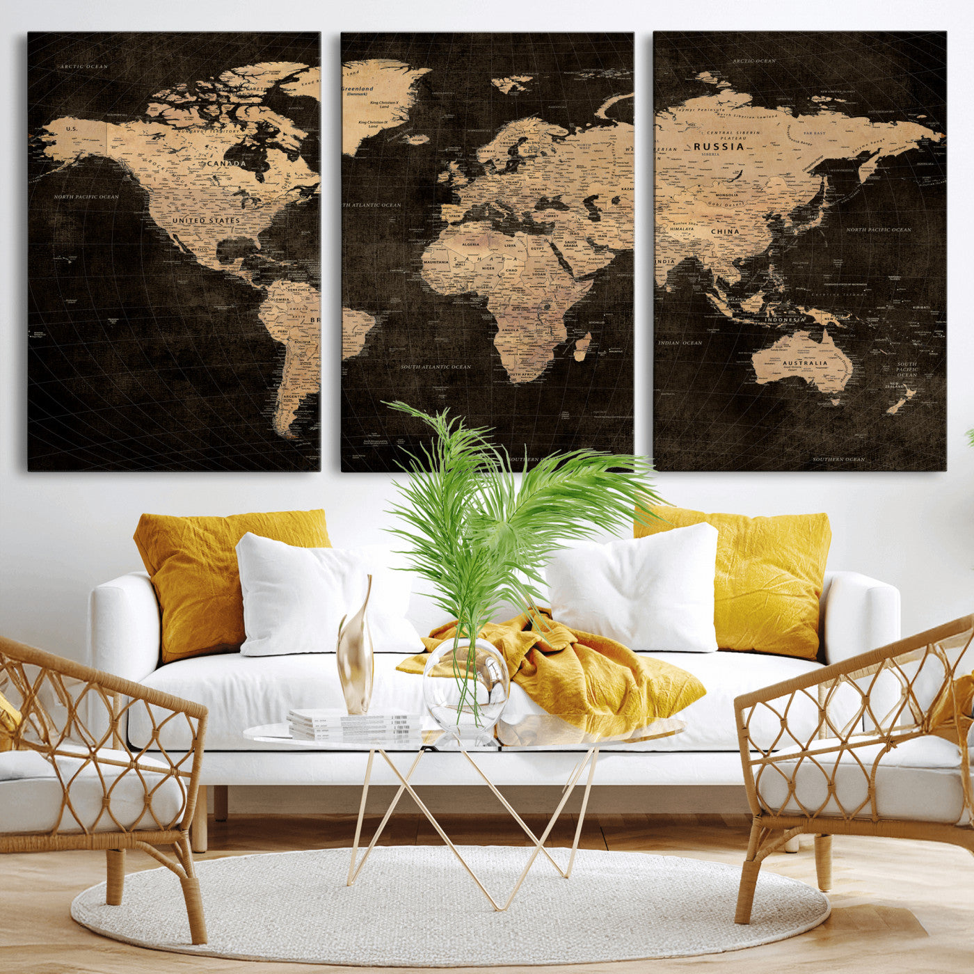 15118265-MGV-CV-36X24 - World Map Wall Art Canvas Print, Modern Decorative Framed Map Artwork Prints for Living Room, Office, Bedroom Wall Decor