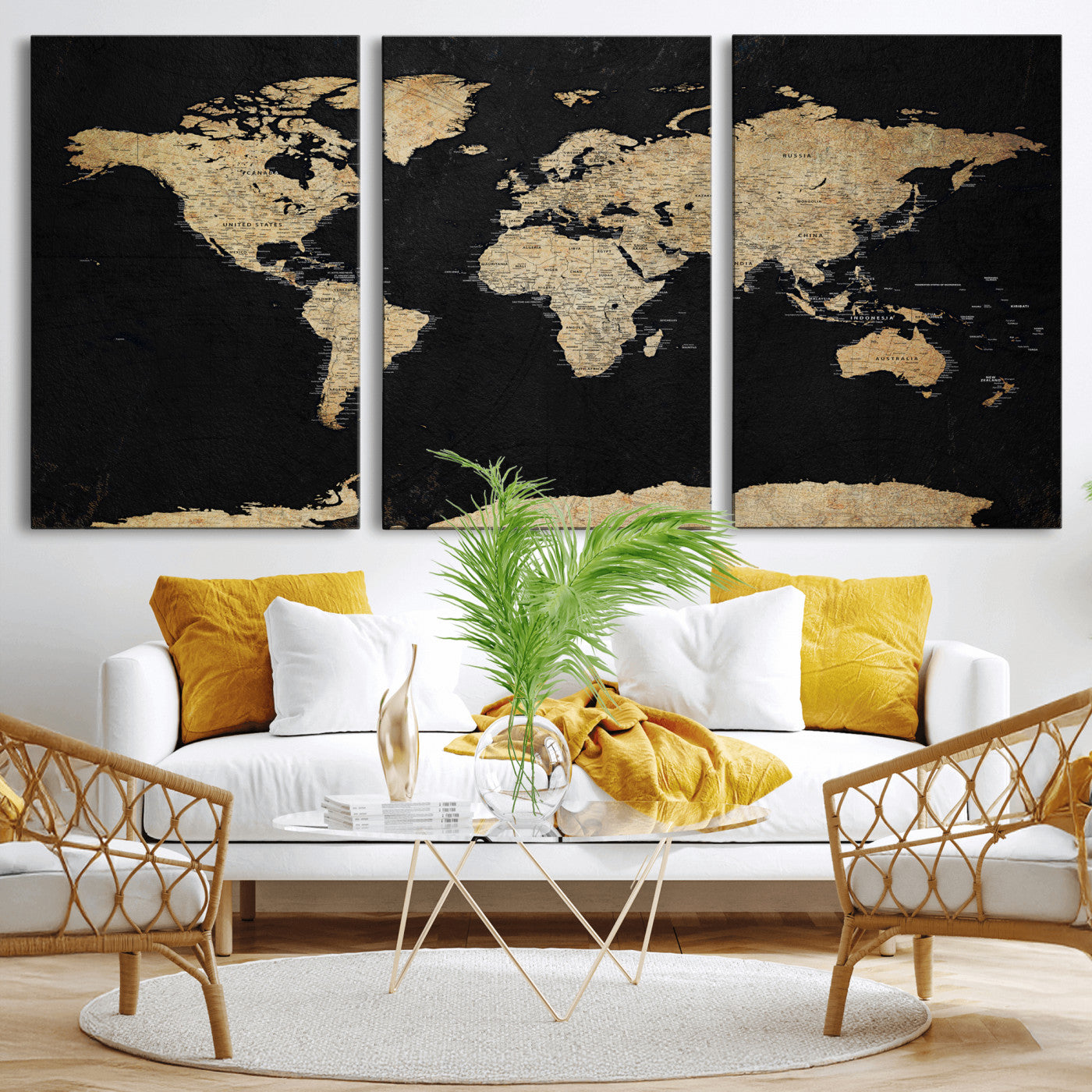 71518849-MGV-CV-36X24 - World Map Wall Art Canvas Print, Modern Decorative Framed Map Artwork Prints for Living Room, Office, Bedroom Wall Decor