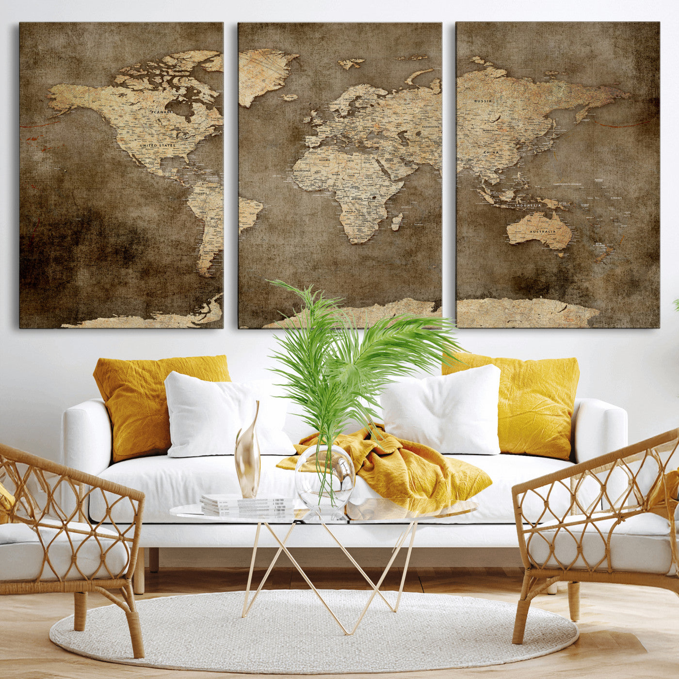 35847542-MGV-CV-36X24 - World Map Wall Art Canvas Print, Modern Decorative Framed Map Artwork Prints for Living Room, Office, Bedroom Wall Decor