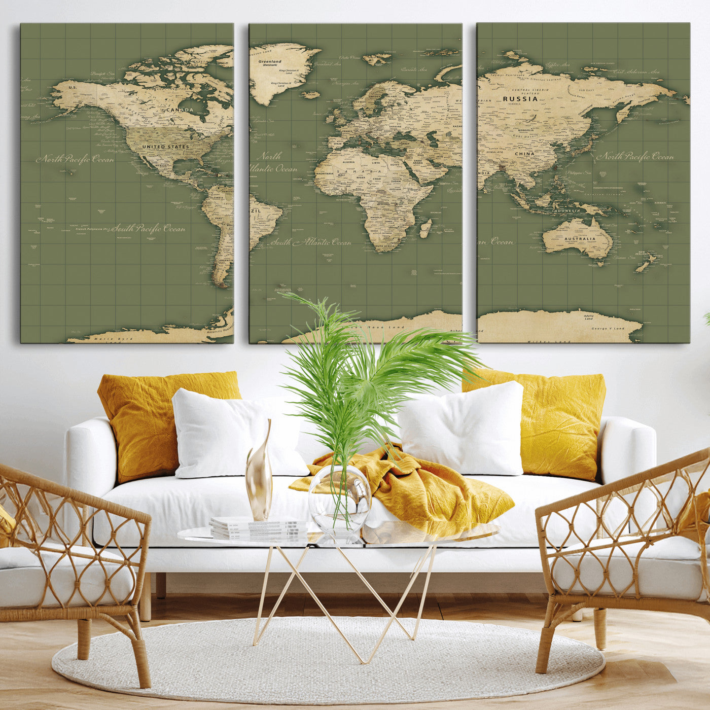 13750241-MGV-CV-36X24 - World Map Wall Art Canvas Print, Modern Decorative Framed Map Artwork Prints for Living Room, Office, Bedroom Wall Decor