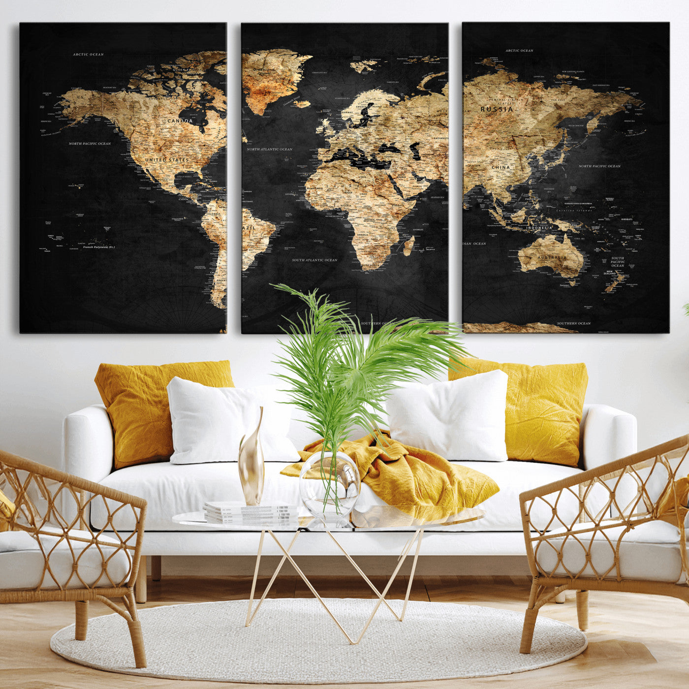 23568589-MGV-CV-36X24 - World Map Wall Art Canvas Print, Modern Decorative Framed Map Artwork Prints for Living Room, Office, Bedroom Wall Decor