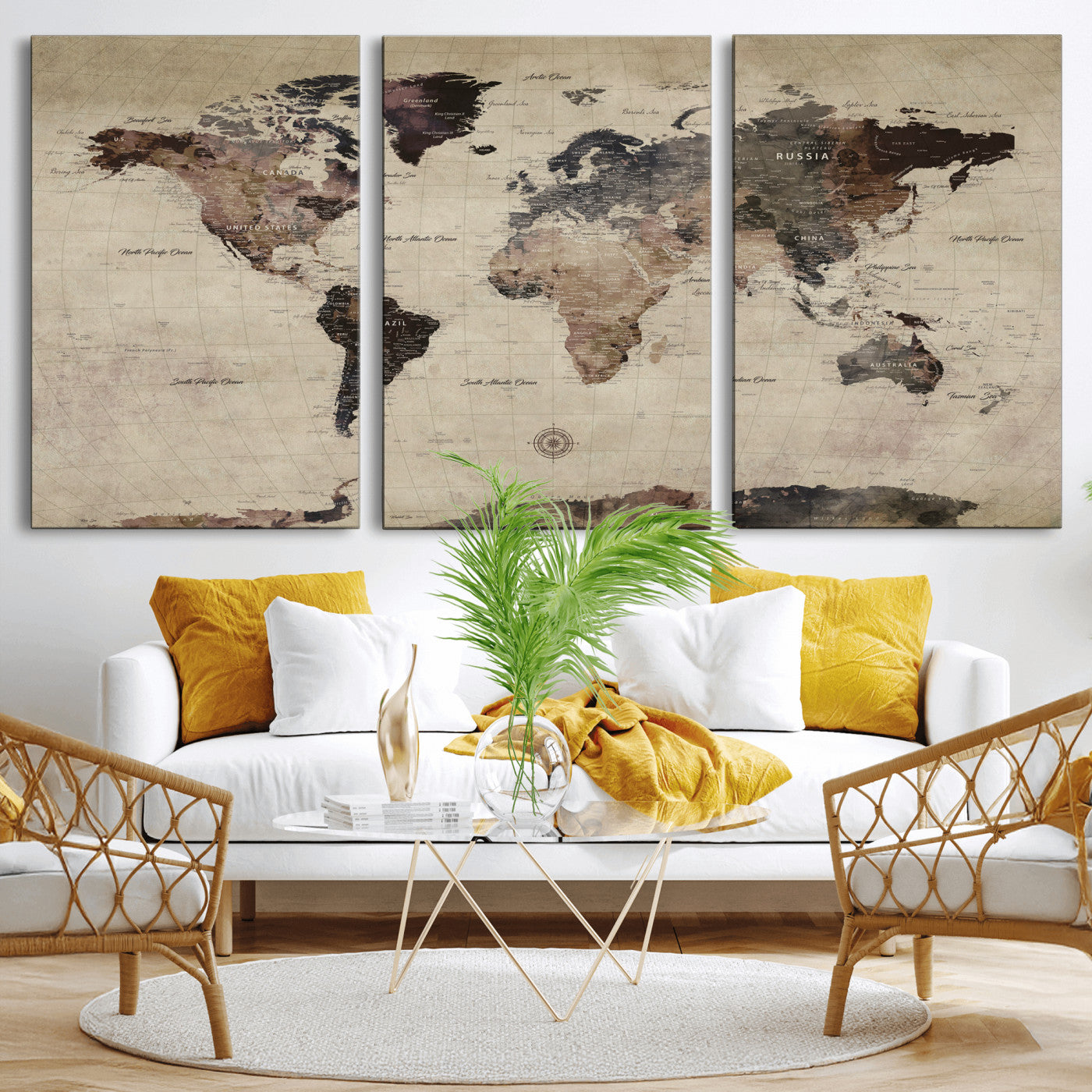 60560672-MGV-CV-36X24 - World Map Wall Art Canvas Print, Modern Decorative Framed Map Artwork Prints for Living Room, Office, Bedroom Wall Decor