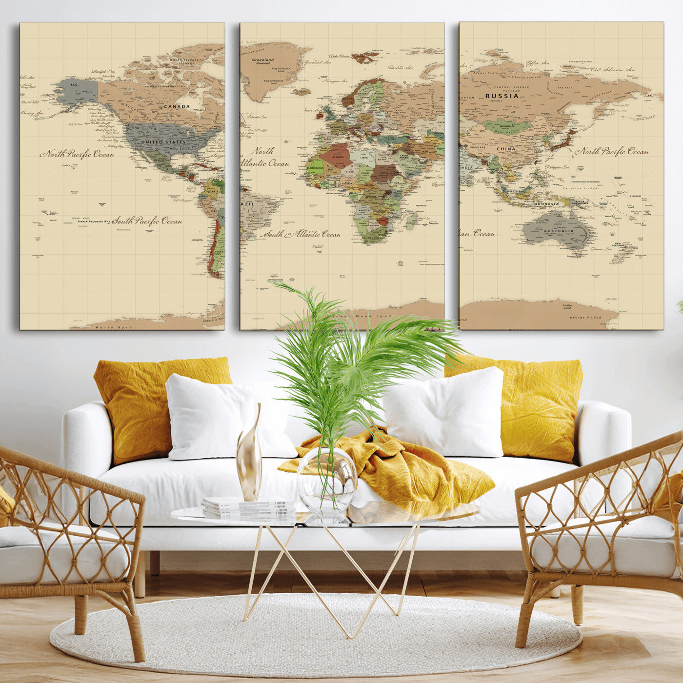 31407854-MGV-CV-36X24 - World Map Wall Art Canvas Print, Modern Decorative Framed Map Artwork Prints for Living Room, Office, Bedroom Wall Decor