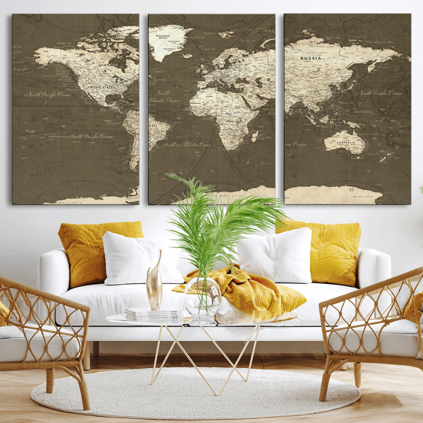 33202610-MGV-CV-36X24 - World Map Wall Art Canvas Print, Modern Decorative Framed Map Artwork Prints for Living Room, Office, Bedroom Wall Decor