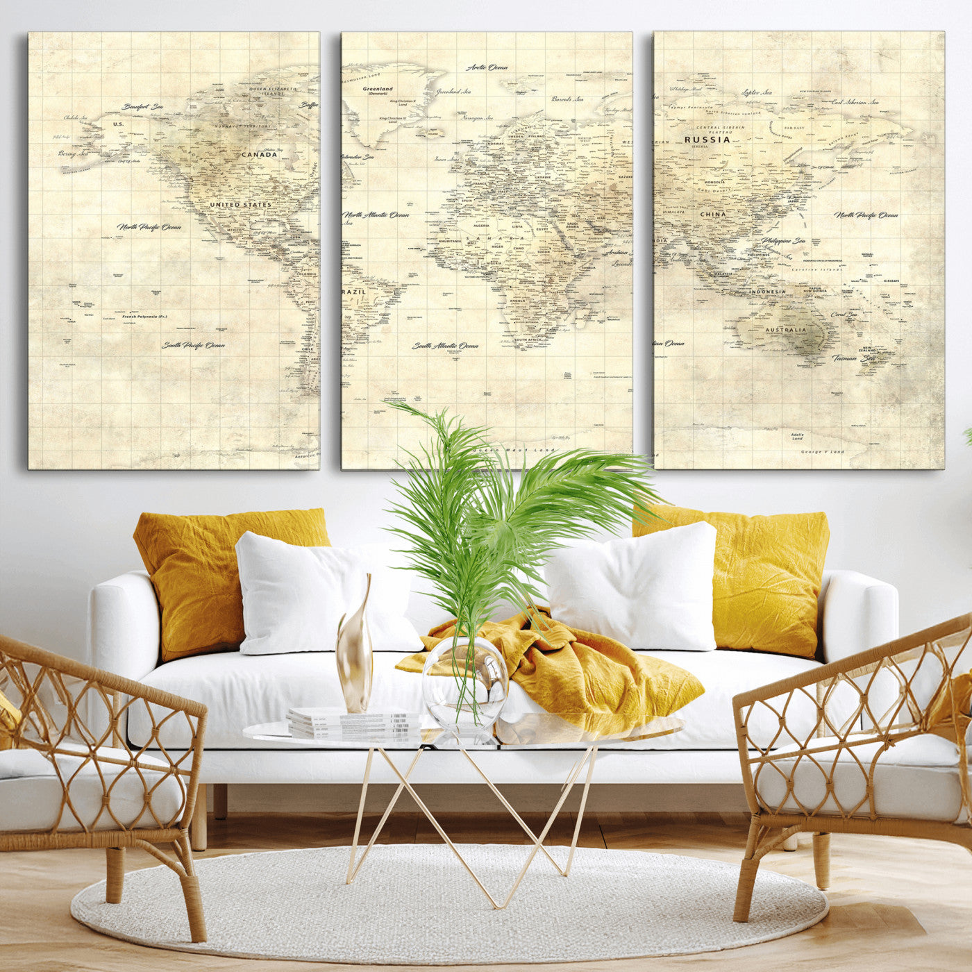17101439-MGV-CV-36X24 - World Map Wall Art Canvas Print, Modern Decorative Framed Map Artwork Prints for Living Room, Office, Bedroom Wall Decor