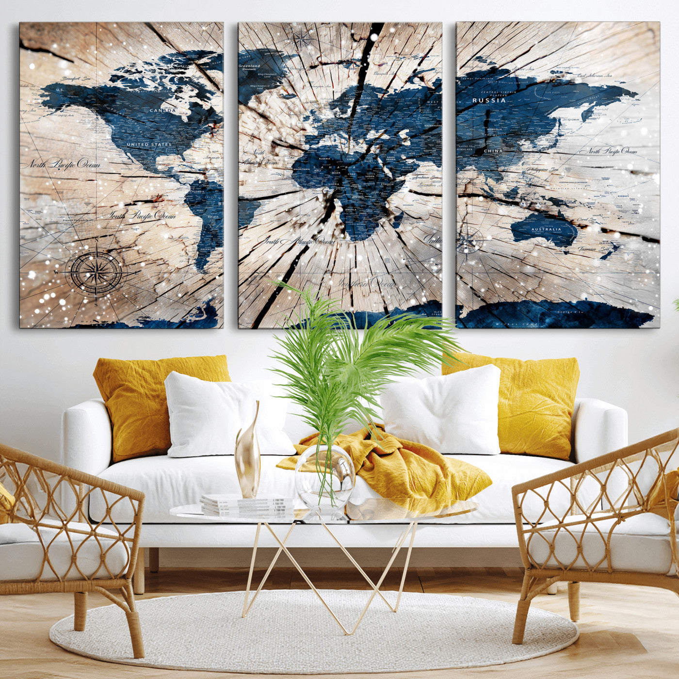 19478704-MGV-CV-36X24 - World Map Wall Art Canvas Print, Modern Decorative Framed Map Artwork Prints for Living Room, Office, Bedroom Wall Decor