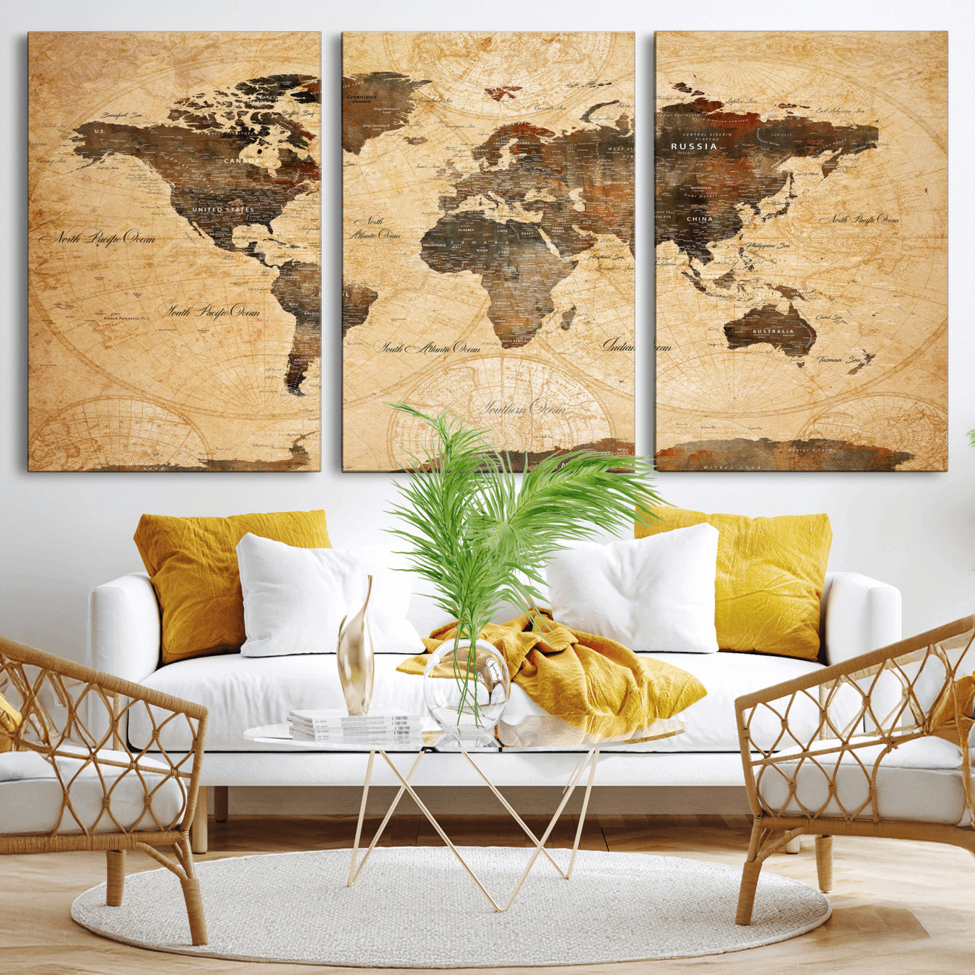 63156625-MGV-CV-36X24 - World Map Wall Art Canvas Print, Modern Decorative Framed Map Artwork Prints for Living Room, Office, Bedroom Wall Decor